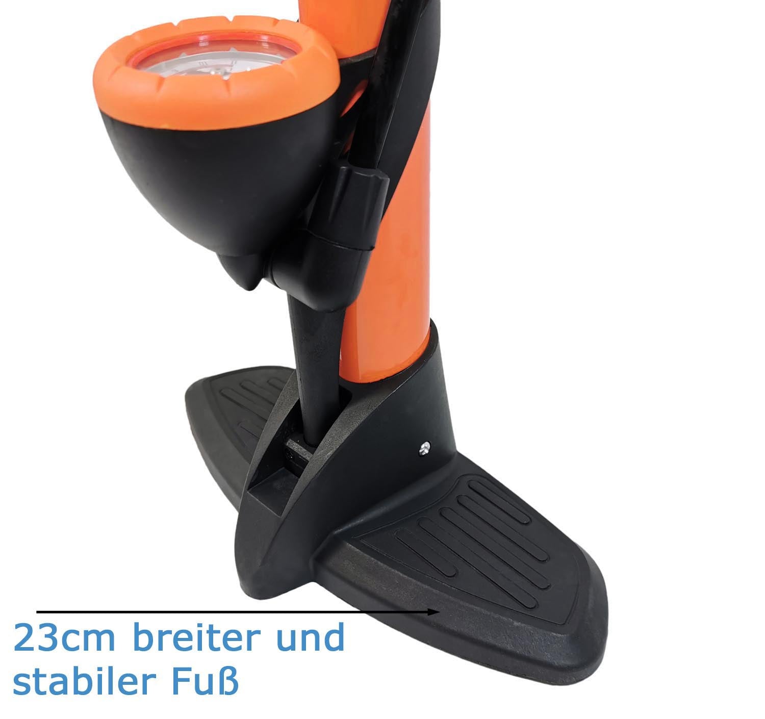 Luftpumpe Metall Fahrradpumpe orange 11 bar Standpumpe Manometer Auto- Dunlop Sclaverantventil
