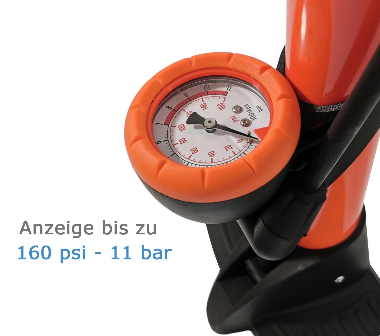Luftpumpe Metall Fahrradpumpe orange 11 bar Standpumpe Manometer Auto- Dunlop Sclaverantventil