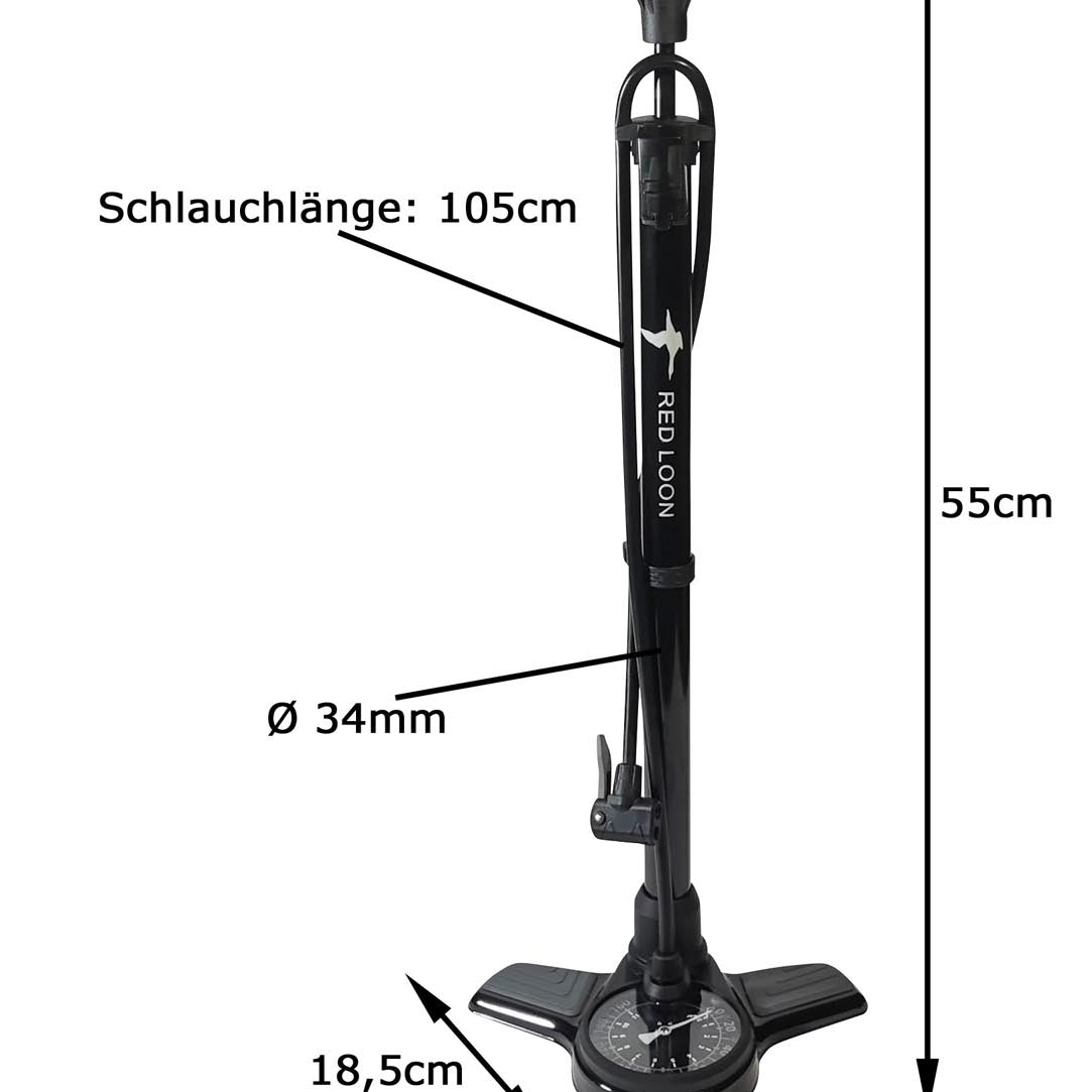 Standpumpe Red Loon Luftpumpe Hochdruck Metall Fahrradpumpe 11 bar Manometer alle Ventile