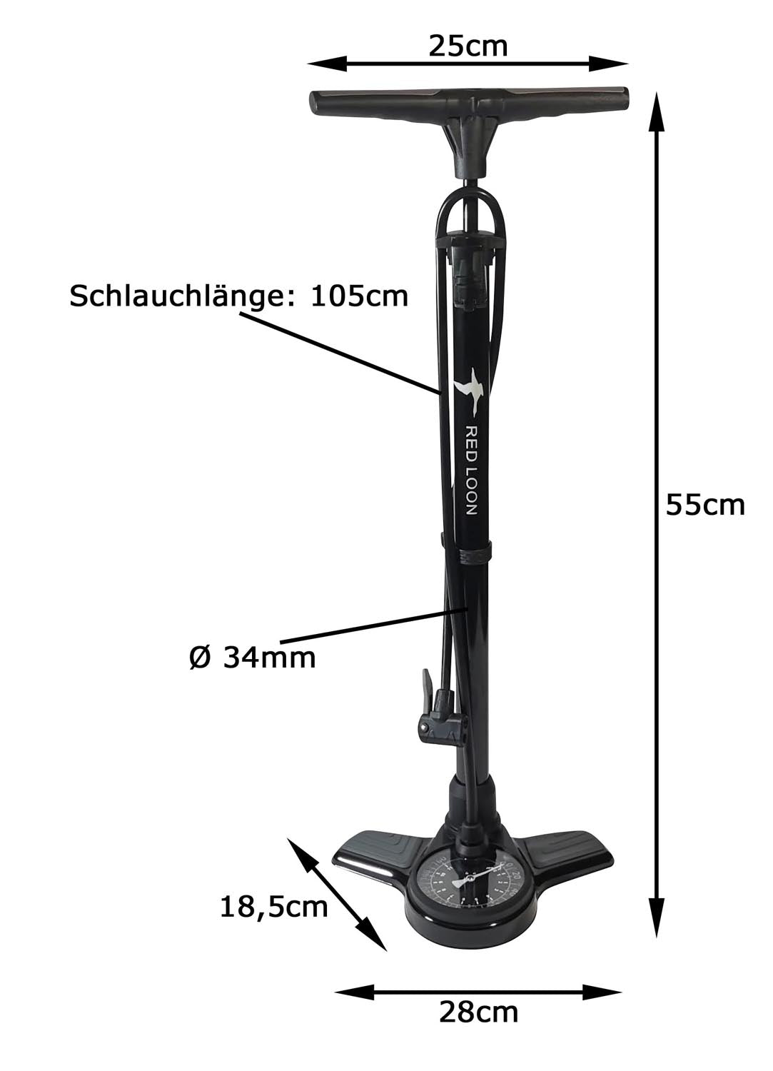 Standpumpe Red Loon Luftpumpe Hochdruck Metall Fahrradpumpe 11 bar Manometer alle Ventile