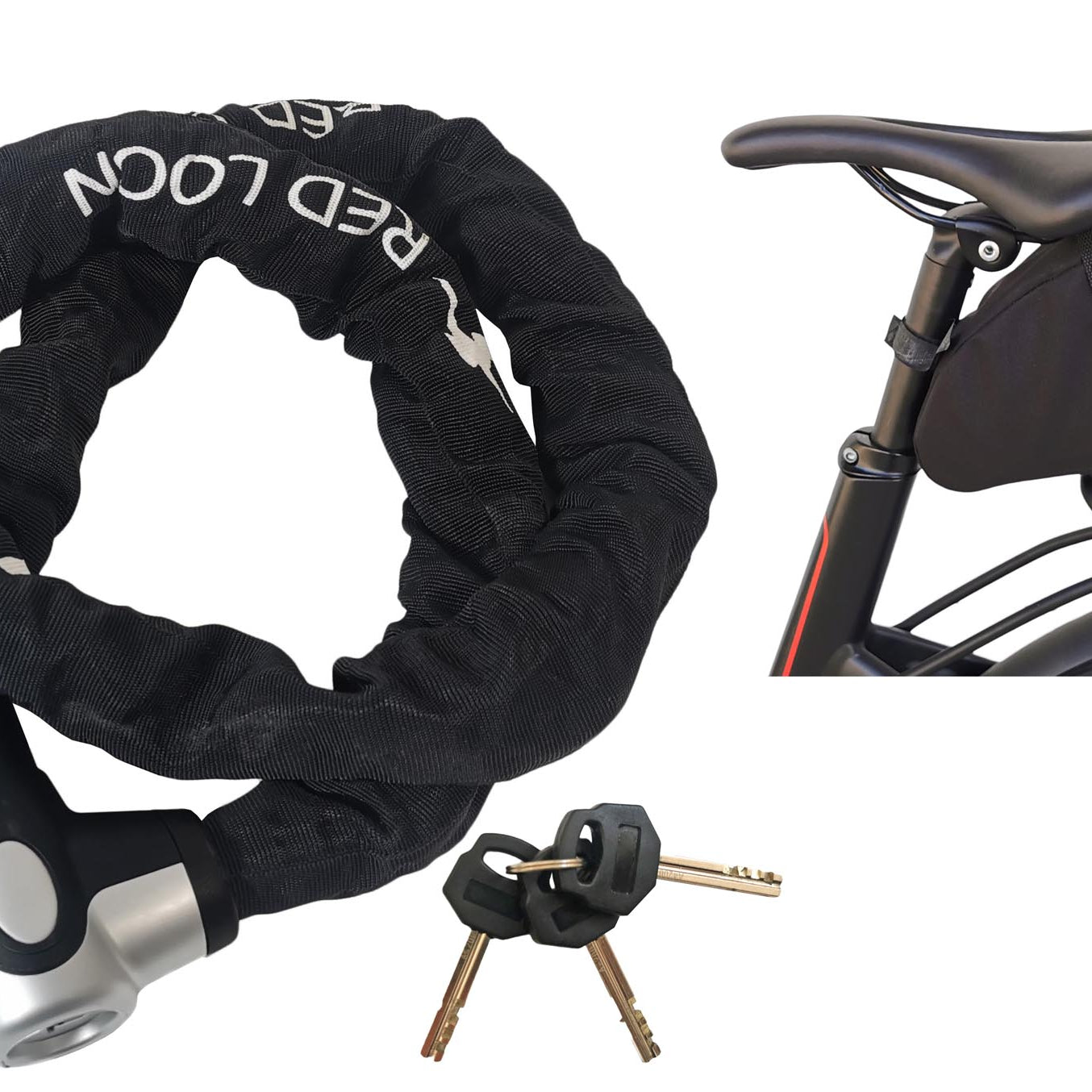 Fahrradschloß eBike Kettenschloß 150cm Radschloß Red Loon Motorrad Roller + Satteltasche