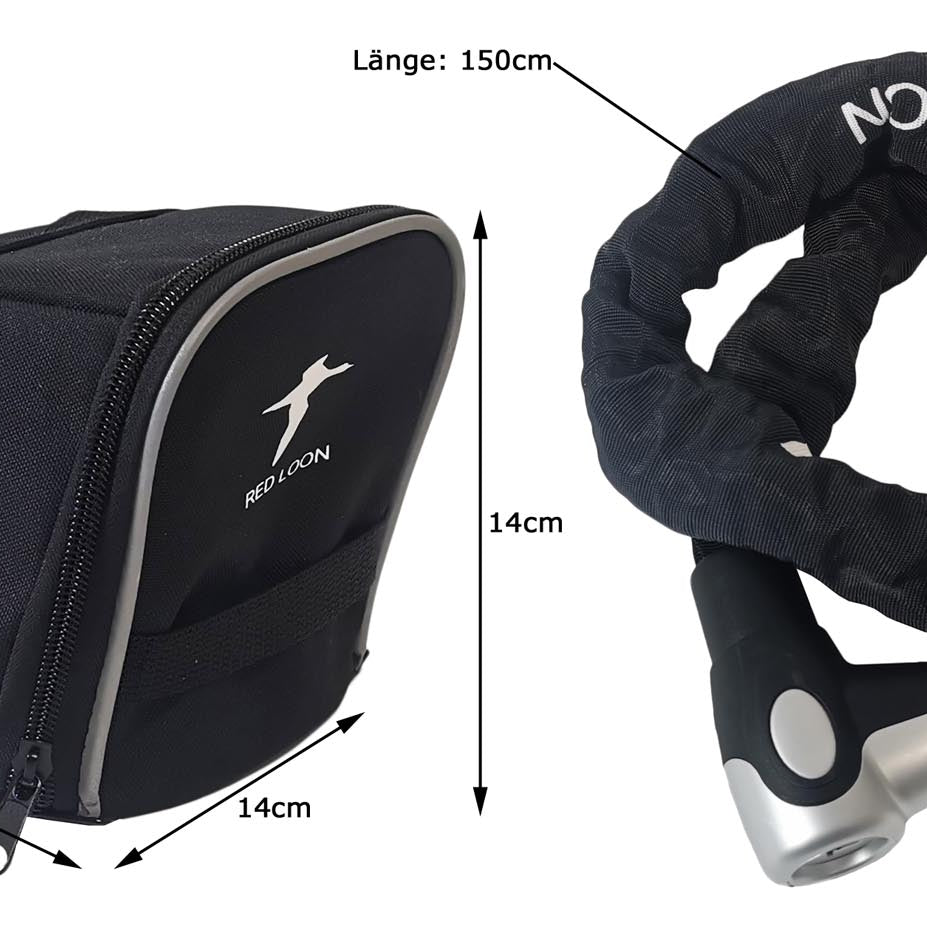 Fahrradschloß eBike Kettenschloß 150cm Radschloß Red Loon Motorrad Roller + Satteltasche