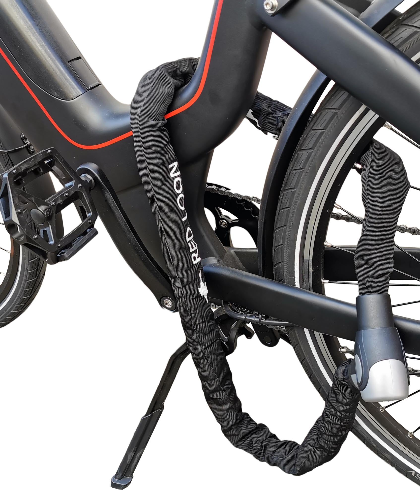 Fahrradschloß eBike Kettenschloß 150cm Radschloß Red Loon Motorrad Roller + Satteltasche