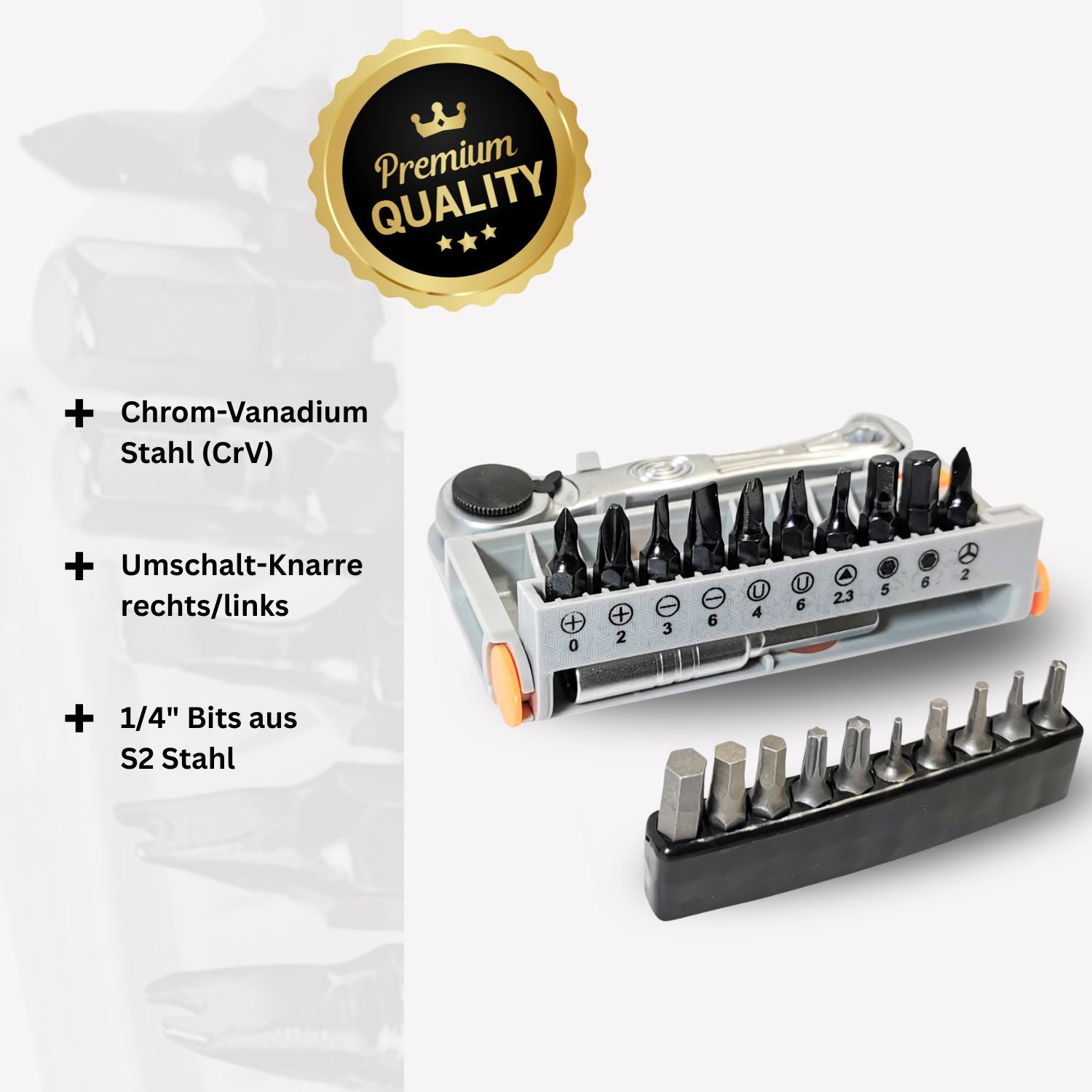 1/4" Ratschenschlüssel 22tlg - Mini Ratsche mit Verlängerung & 20 Bits - Umschaltknarre Bit Set - Multitool Fahrrad Werkzeug für unterwegs und zuhause
