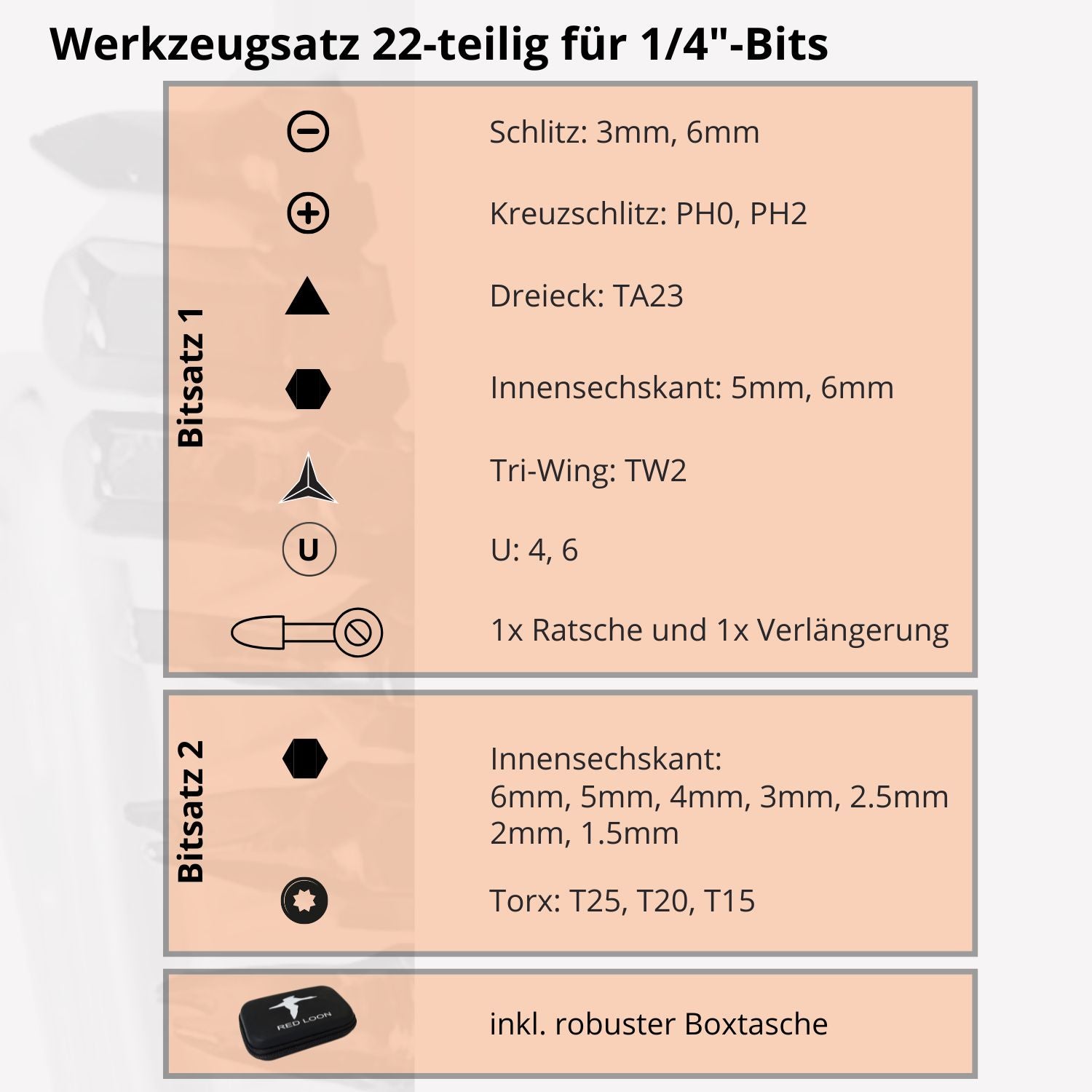 1/4" Ratschenschlüssel 22tlg - Mini Ratsche mit Verlängerung & 20 Bits - Umschaltknarre Bit Set - Multitool Fahrrad Werkzeug für unterwegs und zuhause