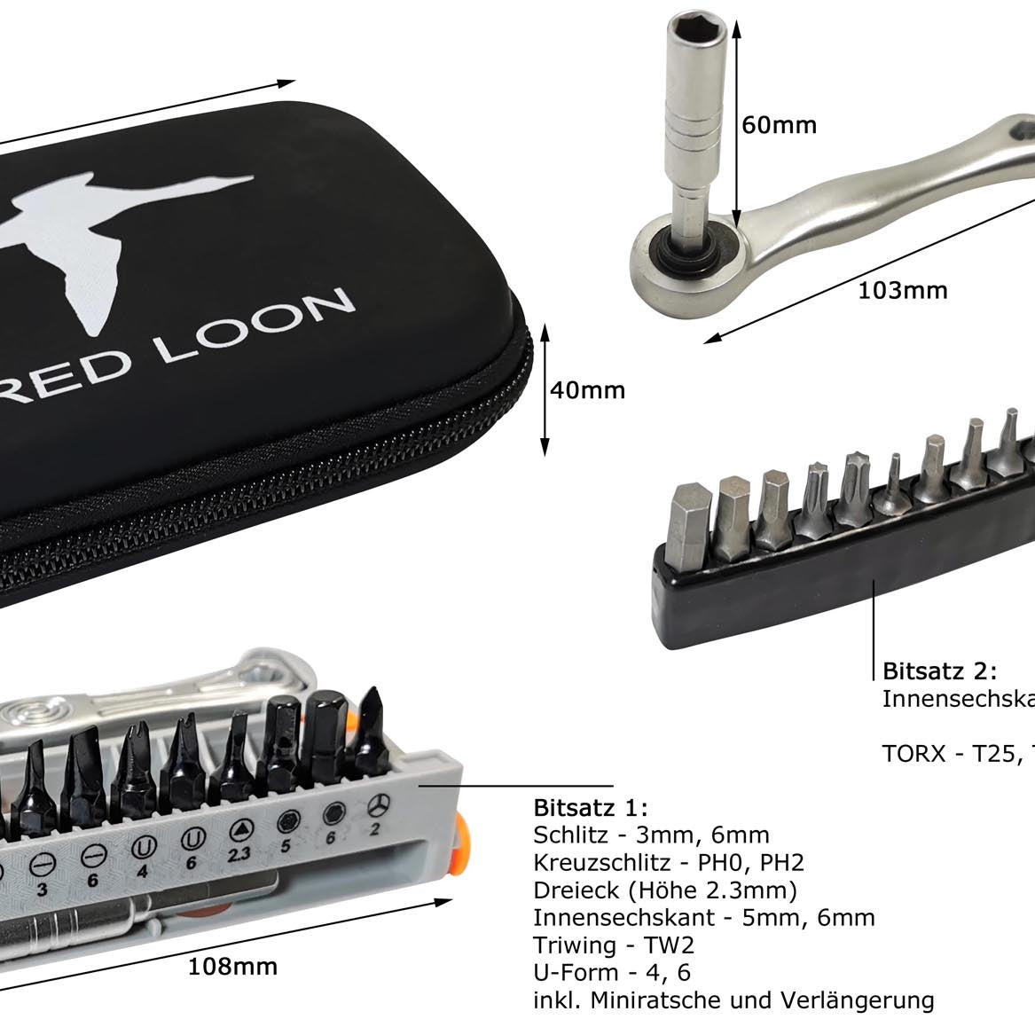 Red Loon Ratsche 22tlg für Mini Umschaltknarre Bit Set Multitool Fahrrad Werkzeug