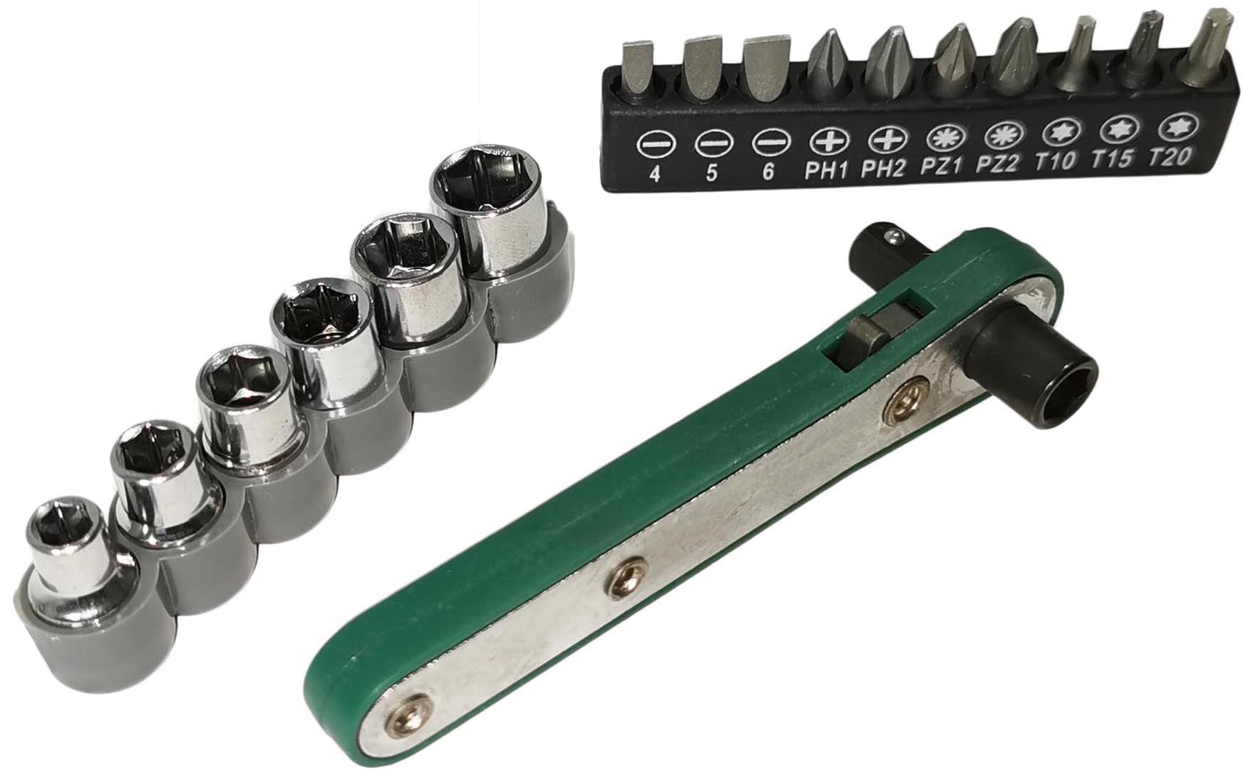 Red Loon Ratsche 17tlg für Mini Umschaltknarre Bit Nuss Set Multitool Fahrrad