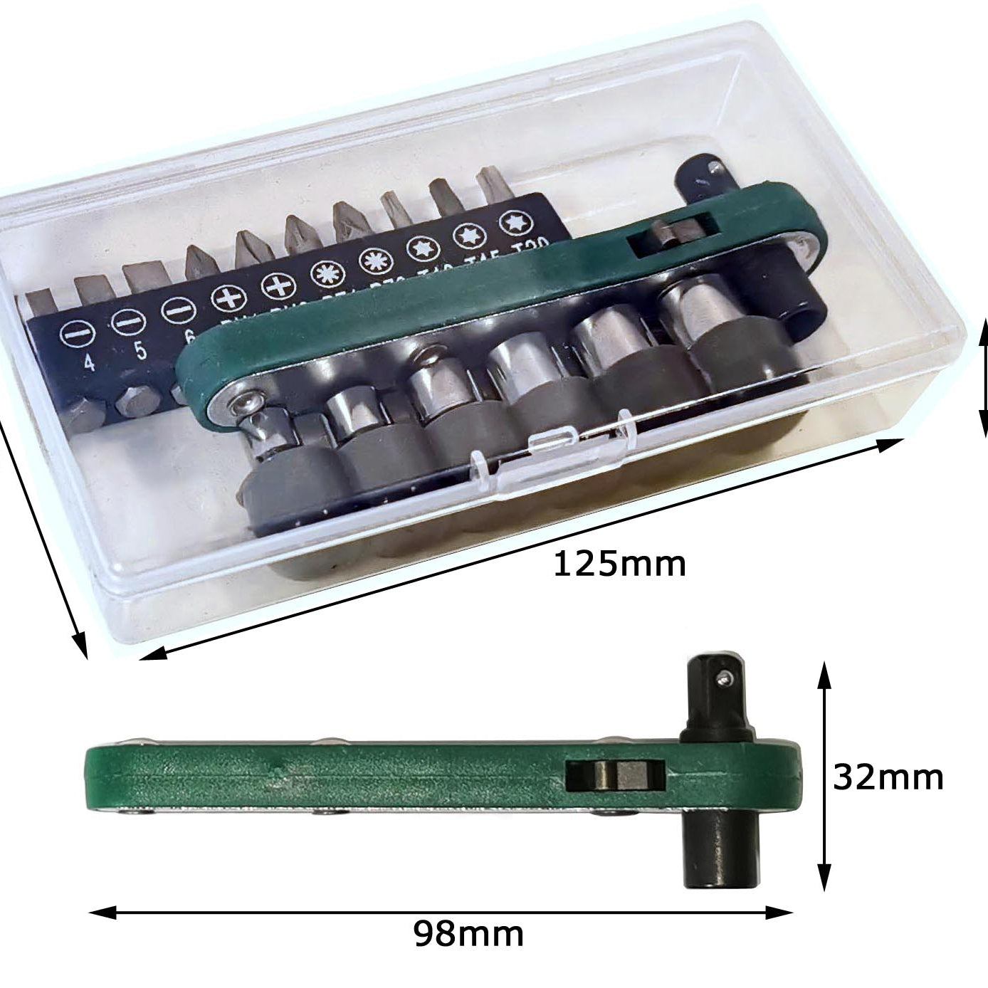 1/4" Ratschenschlüssel 17tlg - Mini Ratsche mit 6 Nüssen & 10 Bits - Umschaltknarre Bit Set - Multitool Fahrrad Werkzeug für unterwegs und zuhause