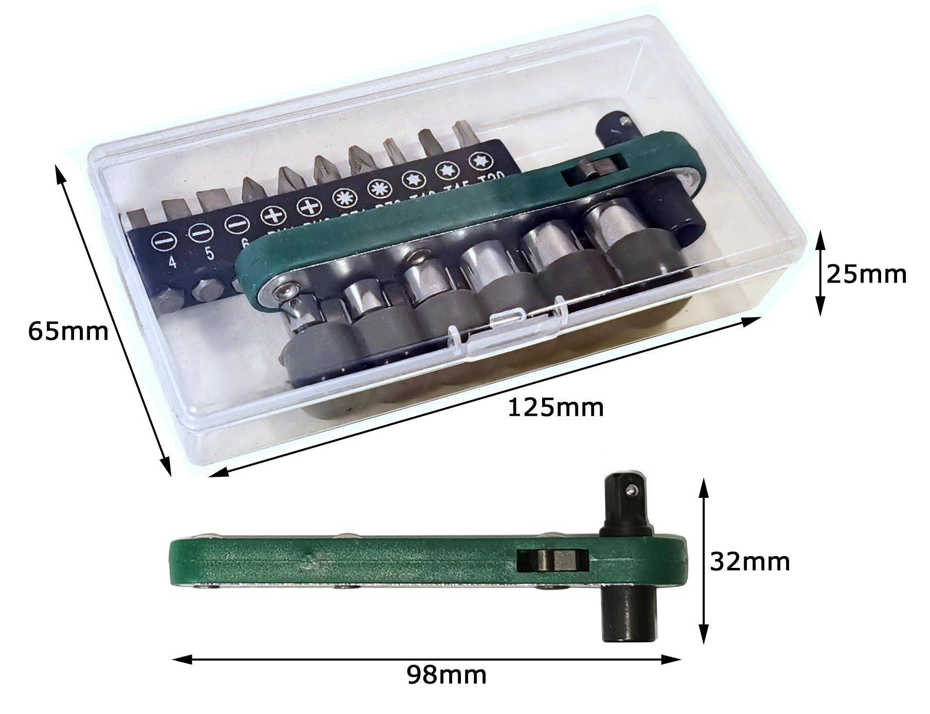 1/4" Ratschenschlüssel 17tlg - Mini Ratsche mit 6 Nüssen & 10 Bits - Umschaltknarre Bit Set - Multitool Fahrrad Werkzeug für unterwegs und zuhause