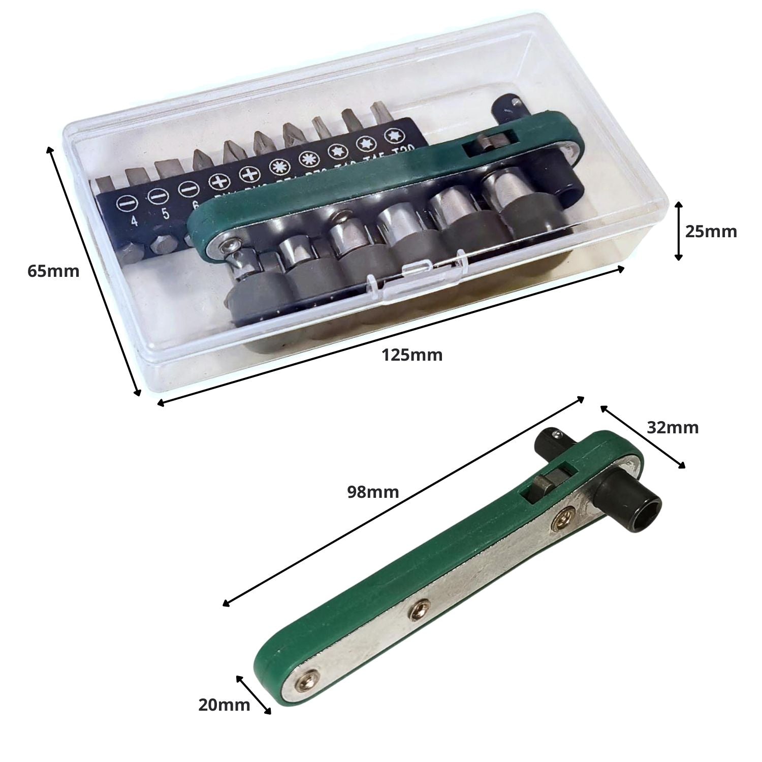 1/4" Ratschenschlüssel 17tlg - Mini Ratsche mit 6 Nüssen & 10 Bits - Umschaltknarre Bit Set - Multitool Fahrrad Werkzeug für unterwegs und zuhause