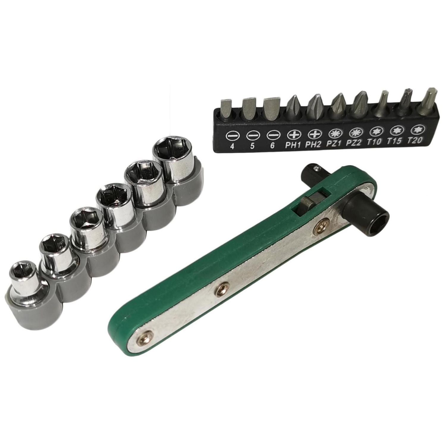 1/4" Ratschenschlüssel 17tlg - Mini Ratsche mit 6 Nüssen & 10 Bits - Umschaltknarre Bit Set - Multitool Fahrrad Werkzeug für unterwegs und zuhause