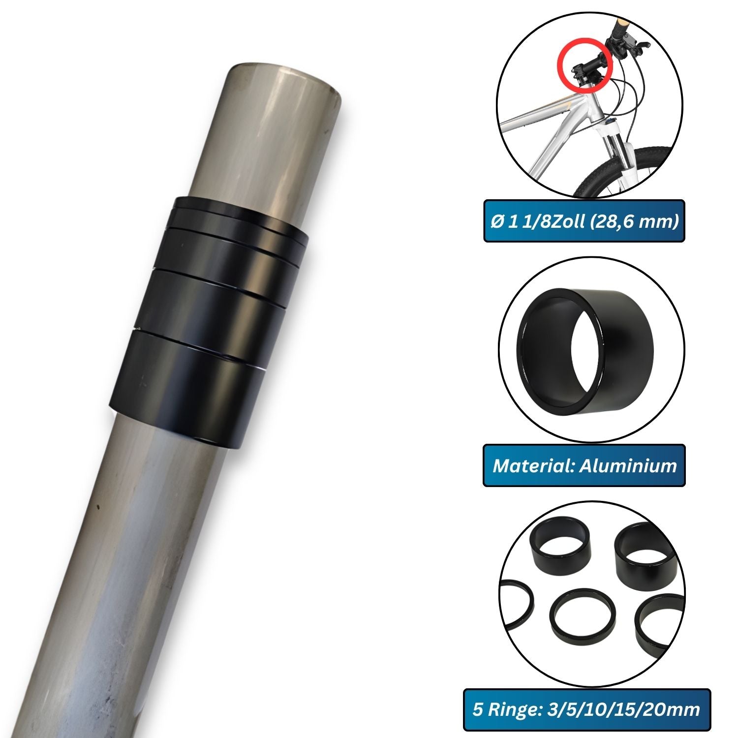 Red Loon Ahead Spacer Distanzringe 1 1/8" (28,6 mm) - Aluminium Fahrrad Lenker Spacer - Fahrradlenker Abstandshalter Vorbau Fahrradgabel Steuersatz - 3/5/10/15/20mm