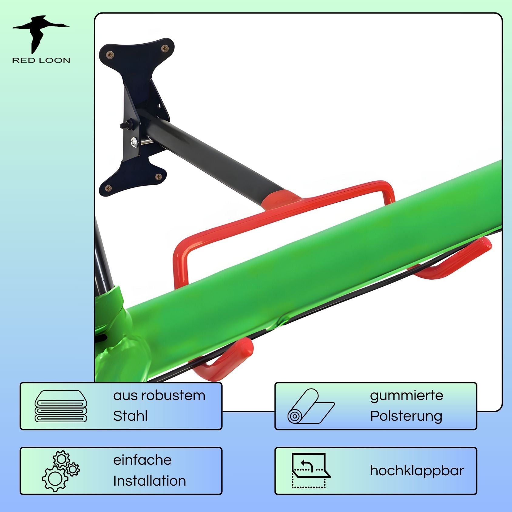Red Loon Fahrrad Wandhalterung - klappbare Fahrradhalter - 25kg Tragfähigkeit - Fahrrad Aufhängung Wand - Fahrradhalterung Wand für Garage Keller - für MTB Rennrad eBike