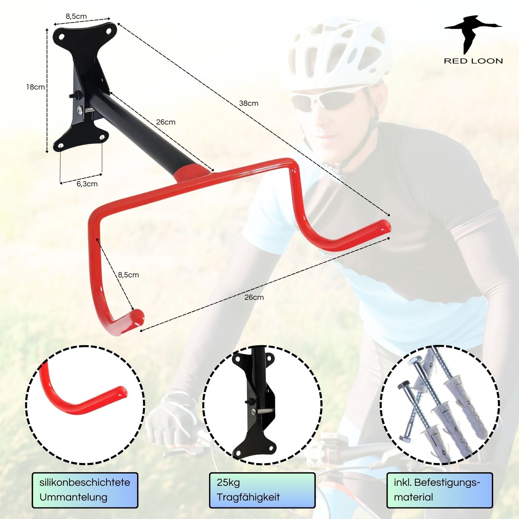 Red Loon Fahrrad Wandhalterung - klappbare Fahrradhalter - 25kg Tragfähigkeit - Fahrrad Aufhängung Wand - Fahrradhalterung Wand für Garage Keller - für MTB Rennrad eBike