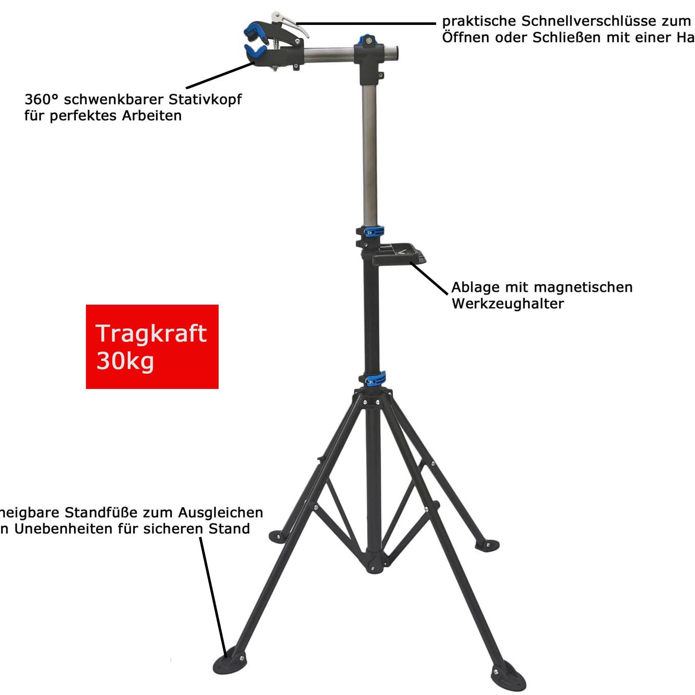 Red Loon Fahrrad Montageständer Premium Reparaturständer Ständer 188cm bis 30kg mit Schnellspanner