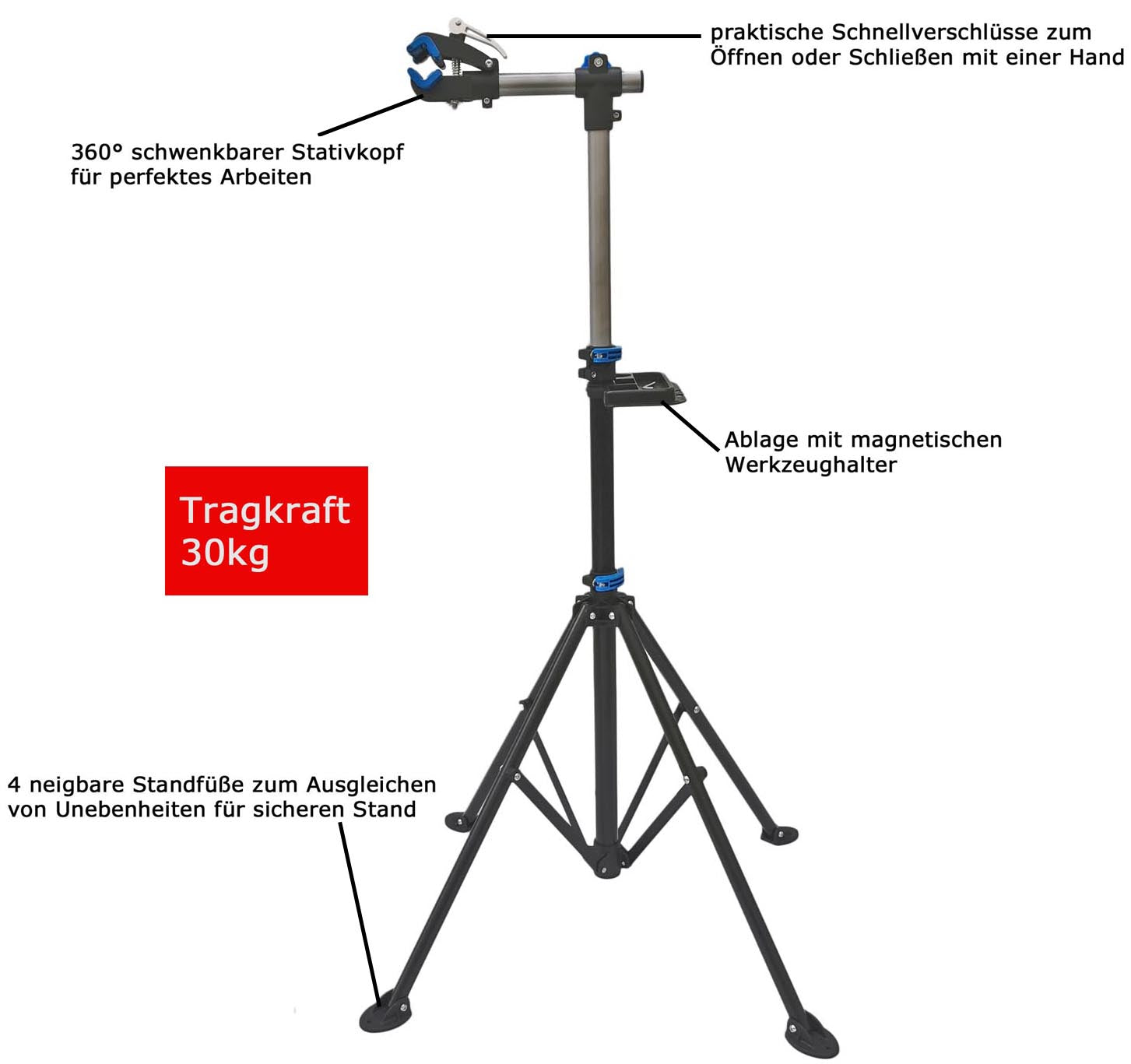 Red Loon Fahrrad Montageständer Premium Reparaturständer Ständer 188cm bis 30kg mit Schnellspanner