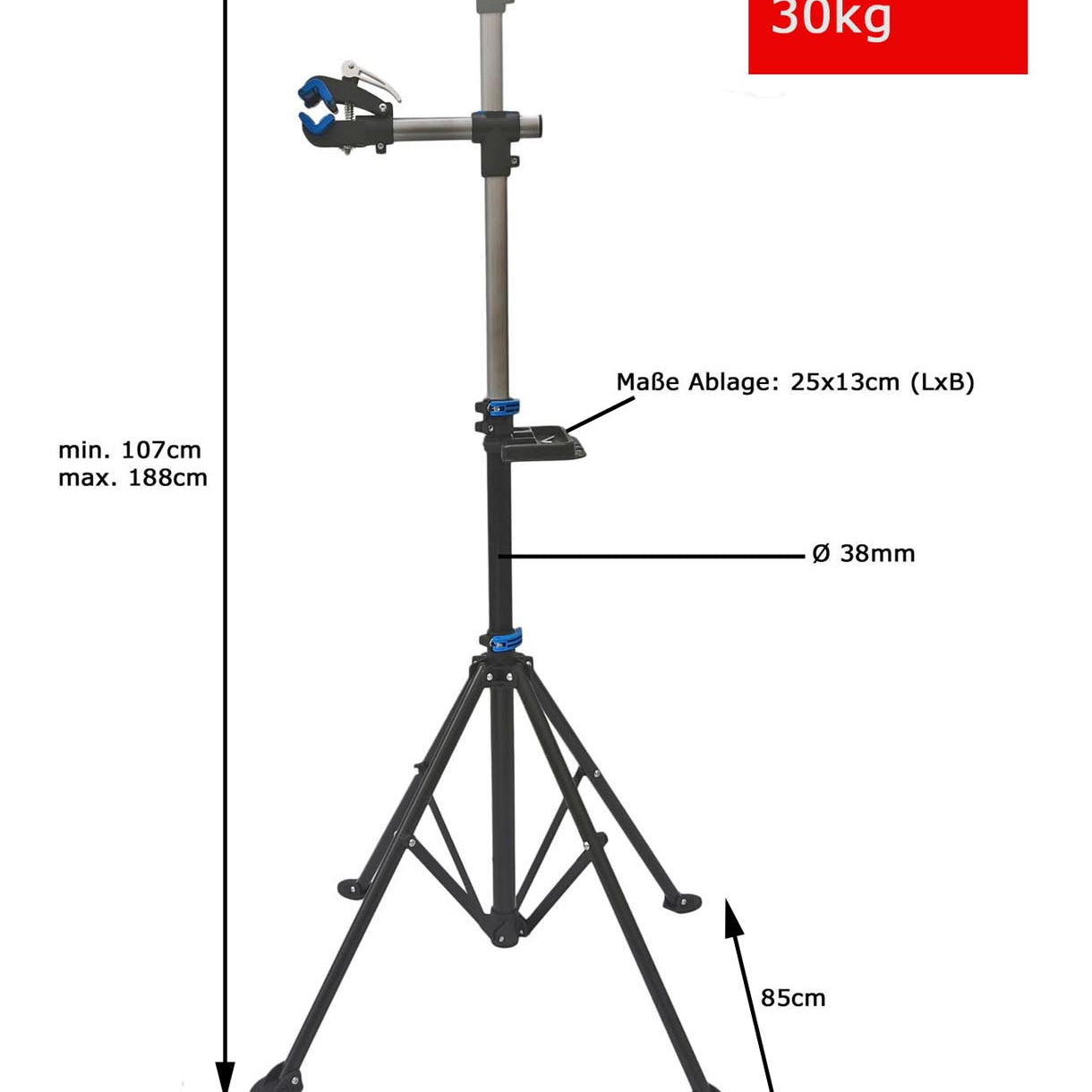 Red Loon Fahrrad Montageständer Premium Reparaturständer Ständer 188cm bis 30kg mit Schnellspanner