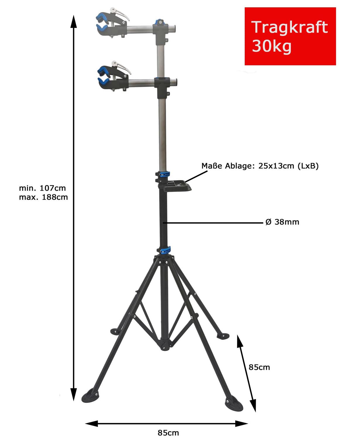 Red Loon Fahrrad Montageständer Premium Reparaturständer Ständer 188cm bis 30kg mit Schnellspanner