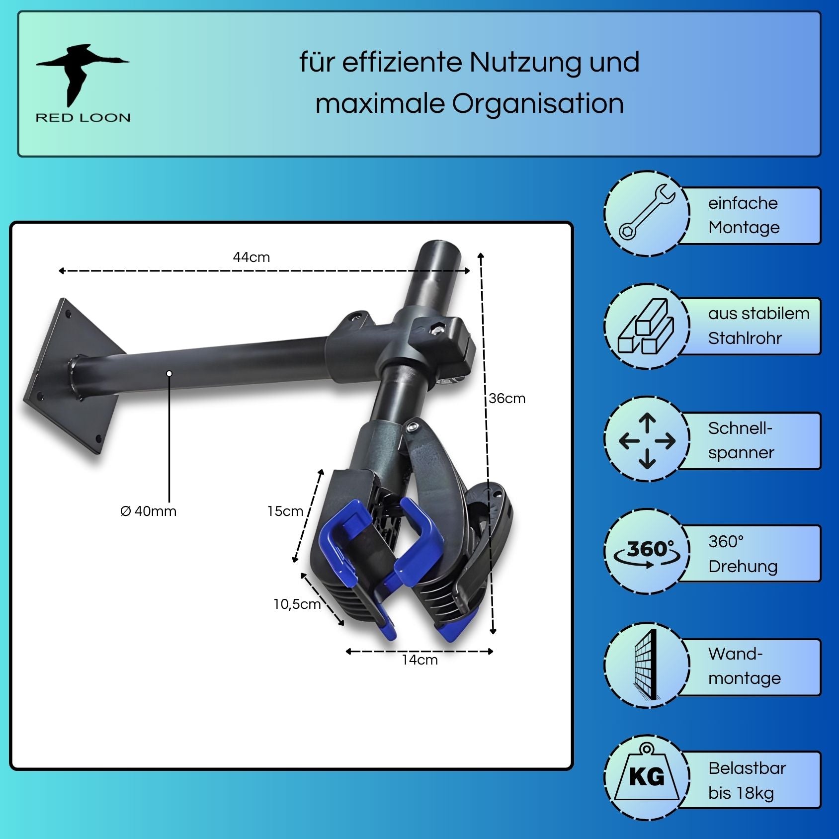 Red Loon Fahrrad Wandhalterung - 360° Fahrrad Montageständer Werkbank Reparaturständer Wandhalter - Montageständer für Fahrräder - Fahrrad Reparaturständer Fahrradmontageständer für Rennrad MTB eBike