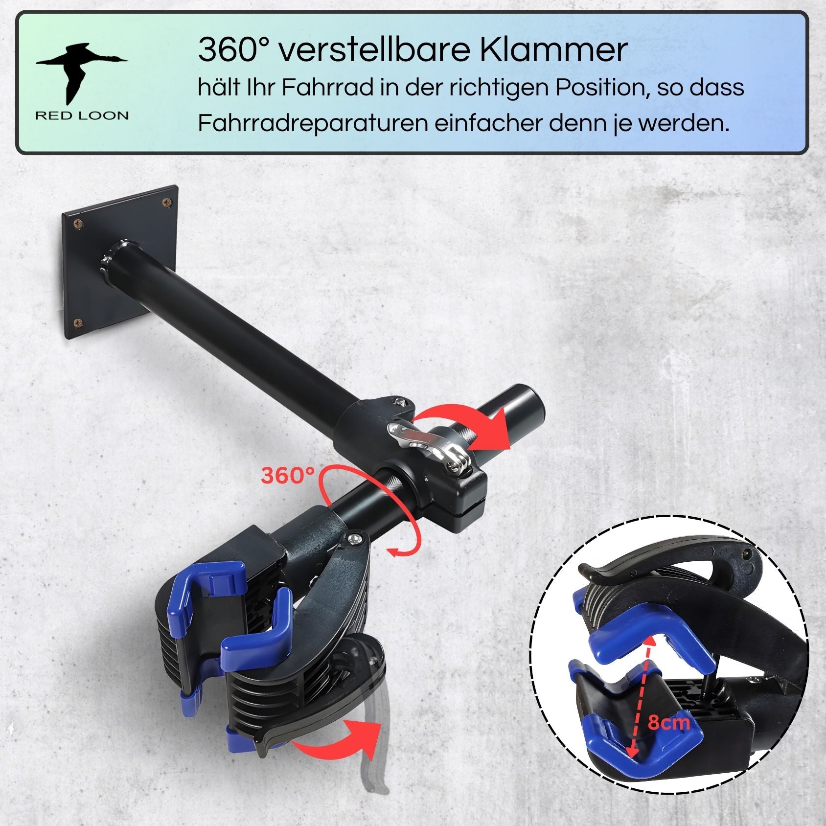 Red Loon Fahrrad Wandhalterung - 360° Fahrrad Montageständer Werkbank Reparaturständer Wandhalter - Montageständer für Fahrräder - Fahrrad Reparaturständer Fahrradmontageständer für Rennrad MTB eBike