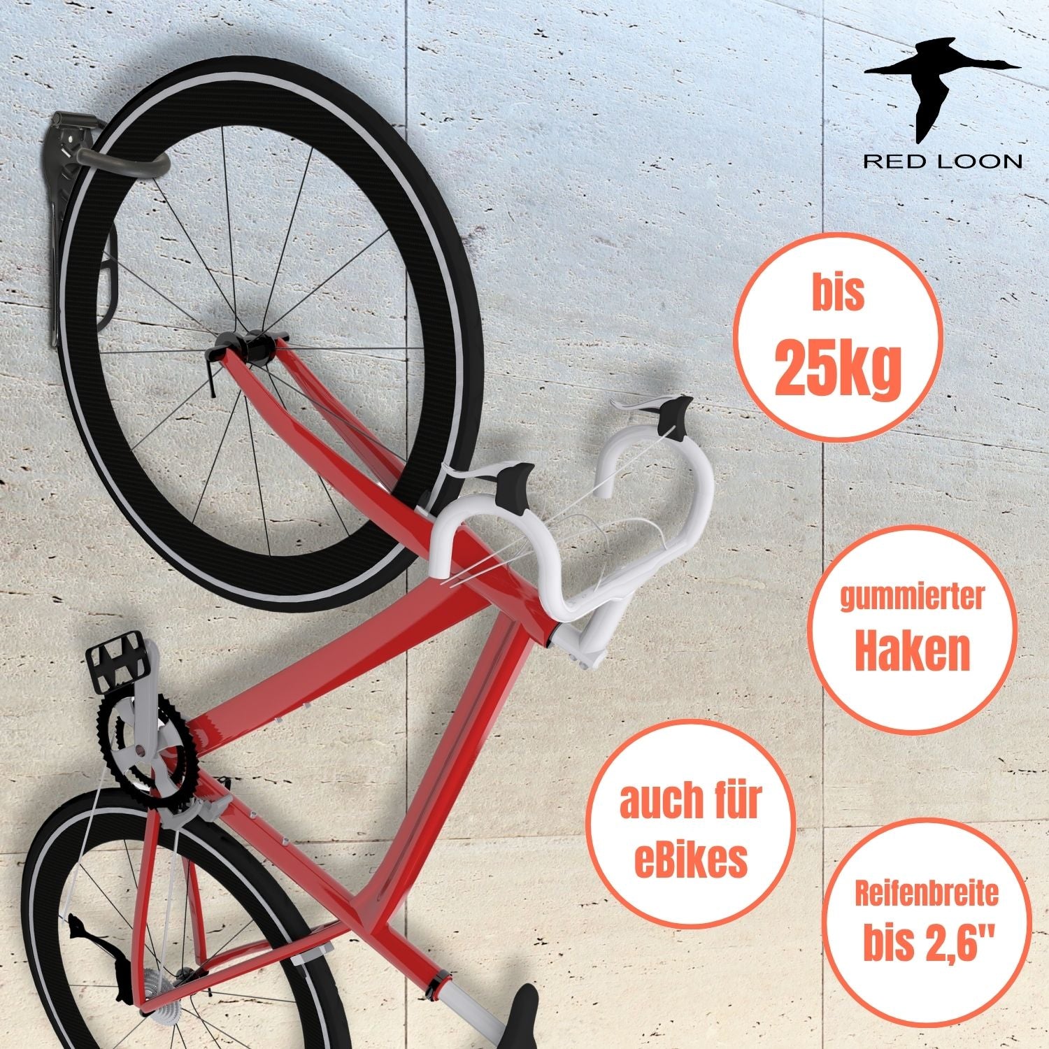Red Loon Wand Fahrradhalter - Fahrrad Wandhalterung - Fahrradständer - Fahrradhaken Fahrradhalterung - für Garage Indoor-Fahrradaufbewahrung - Tragkraft bis 25kg pro Wandhaken
