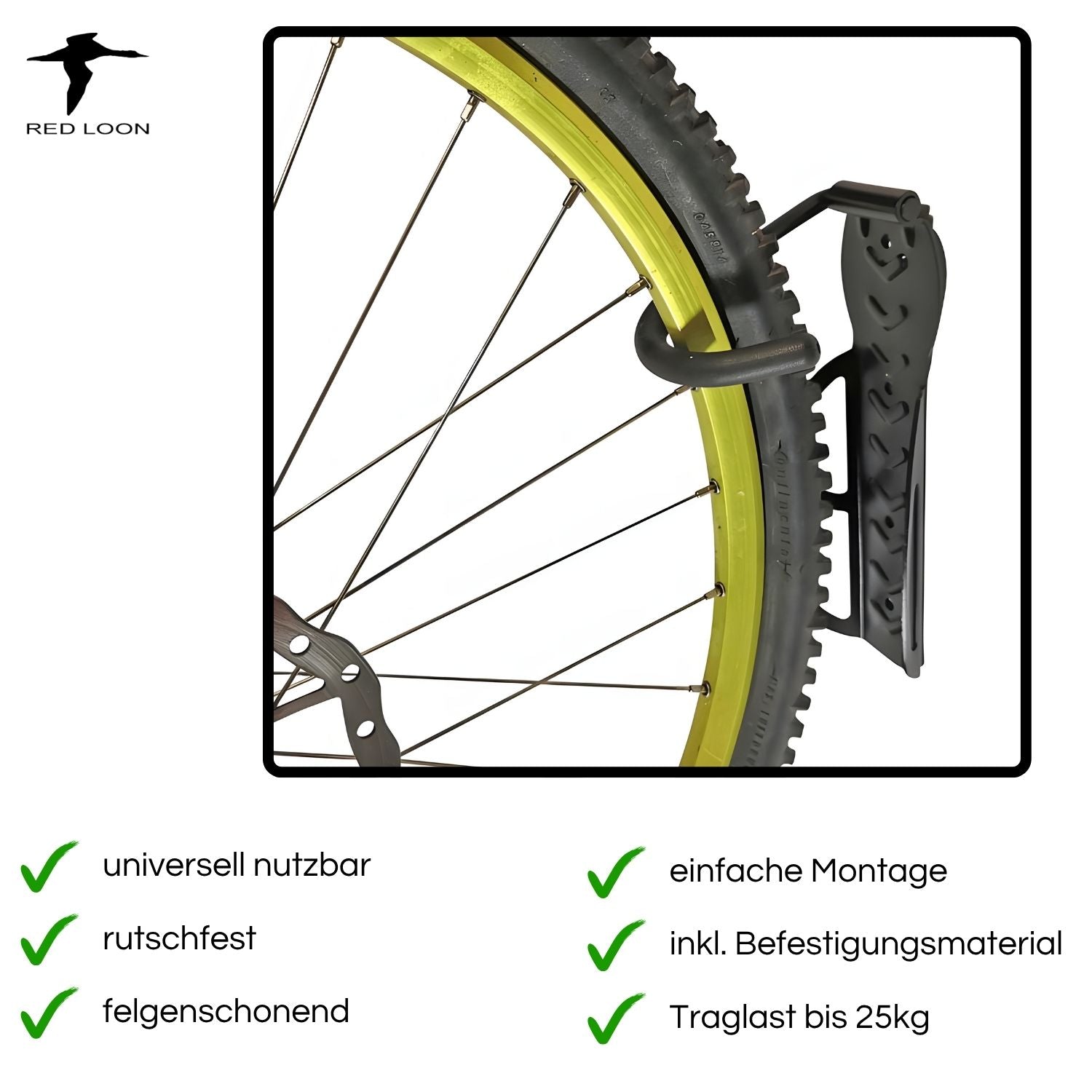 Red Loon Wand Fahrradhalter - Fahrrad Wandhalterung - Fahrradständer - Fahrradhaken Fahrradhalterung - für Garage Indoor-Fahrradaufbewahrung - Tragkraft bis 25kg pro Wandhaken