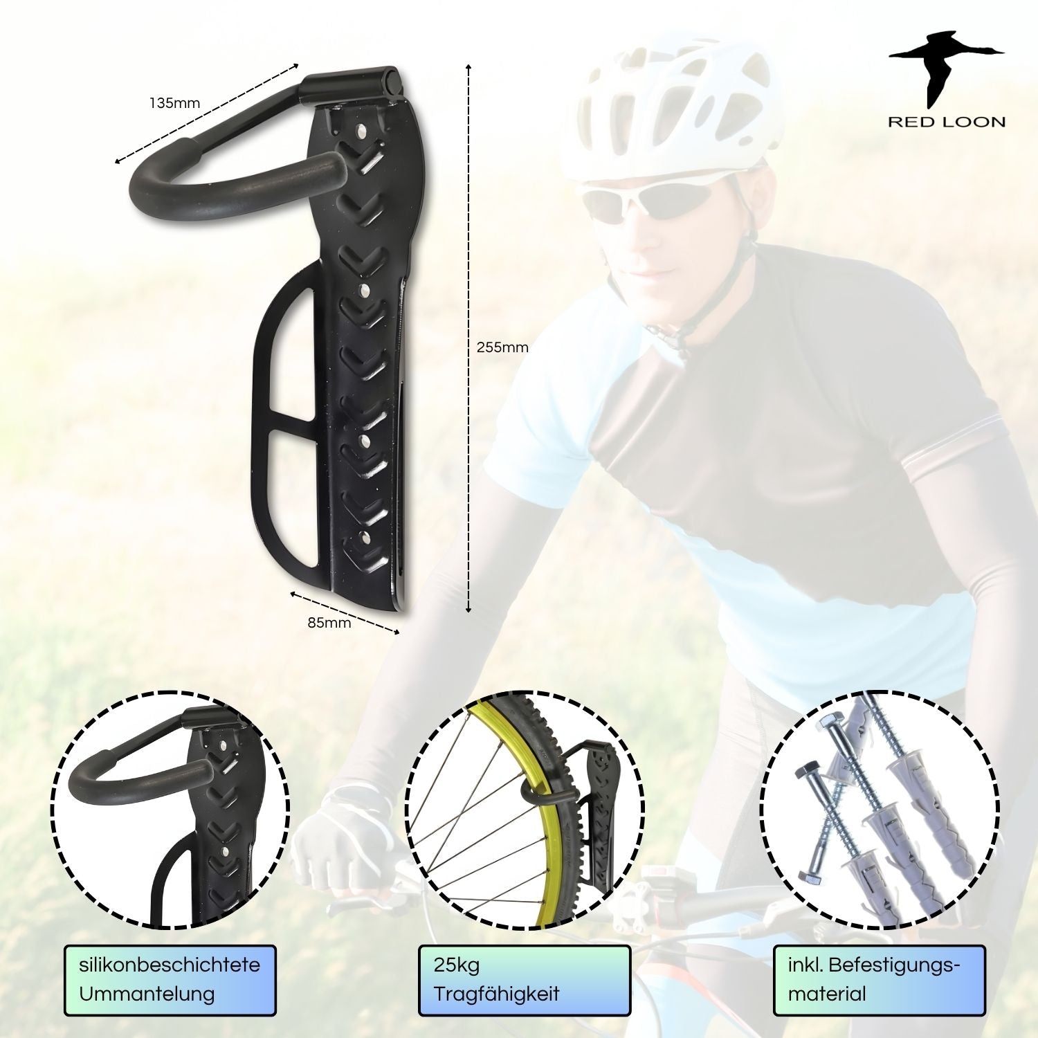 Red Loon Wand Fahrradhalter - Fahrrad Wandhalterung - Fahrradständer - Fahrradhaken Fahrradhalterung - für Garage Indoor-Fahrradaufbewahrung - Tragkraft bis 25kg pro Wandhaken