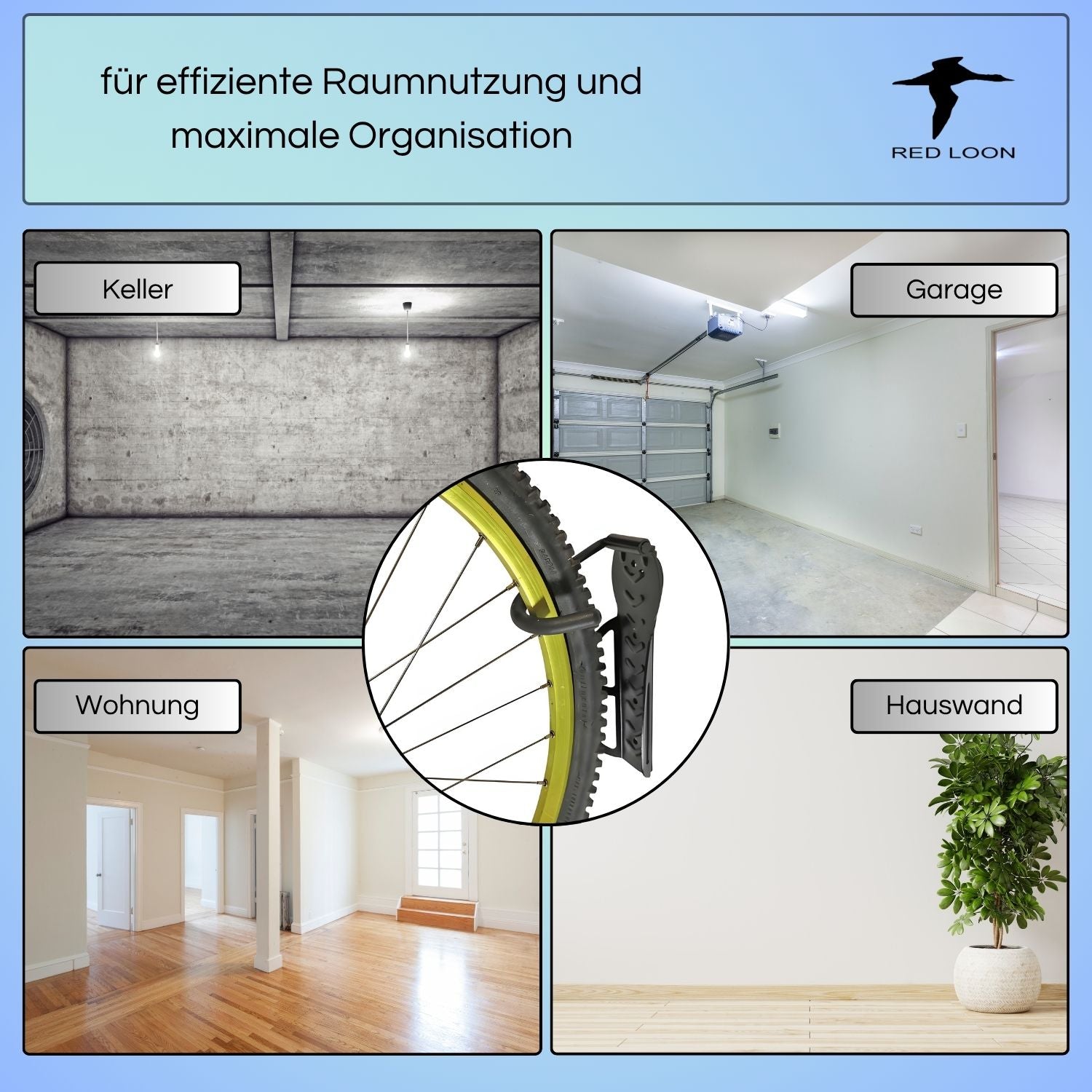 Red Loon Wand Fahrradhalter - Fahrrad Wandhalterung - Fahrradständer - Fahrradhaken Fahrradhalterung - für Garage Indoor-Fahrradaufbewahrung - Tragkraft bis 25kg pro Wandhaken