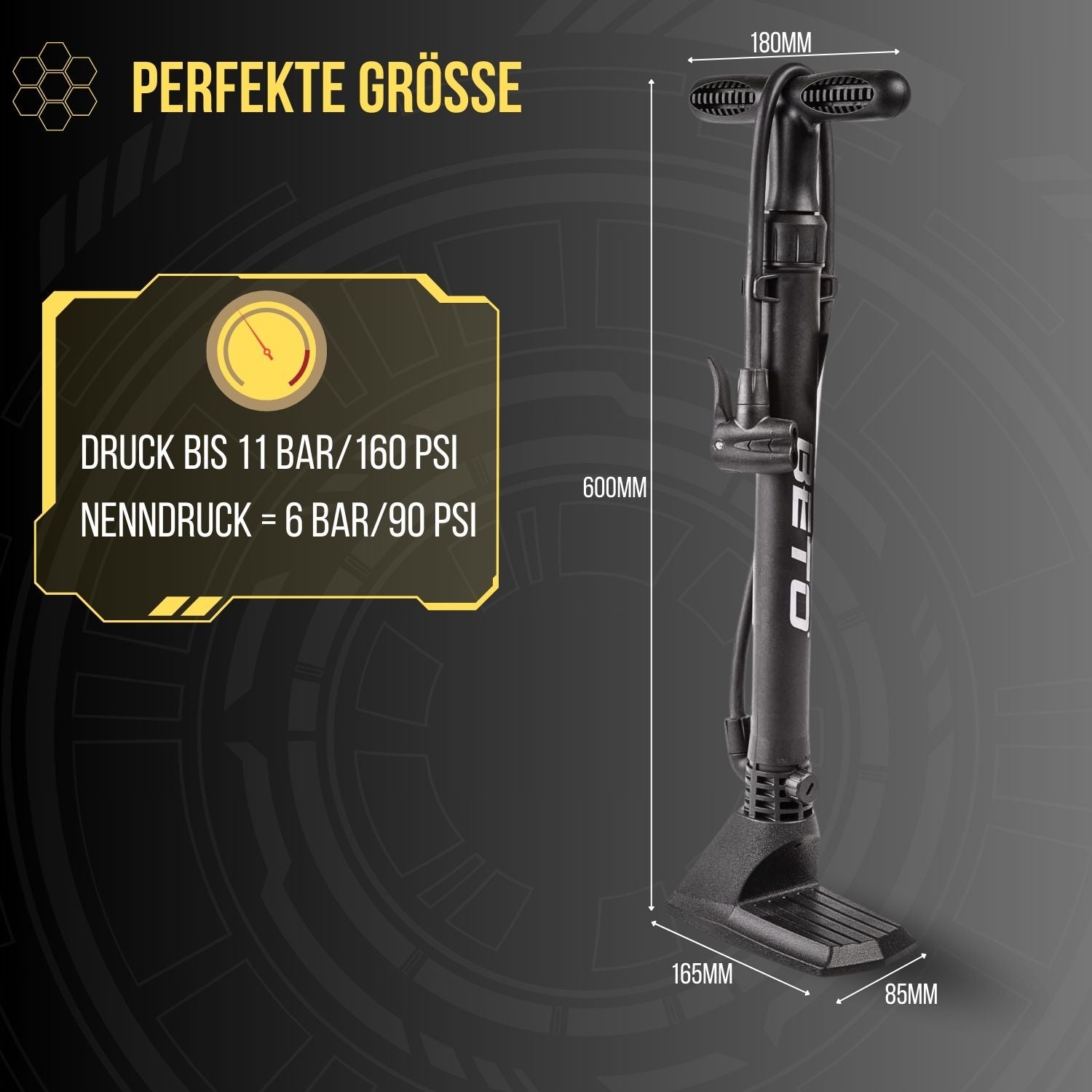 Beto Luftpumpe | alle Ventile - Dunlop, Französisches, Auto Ventil | Standpumpe 11 bar/160 psi | by Red Loon