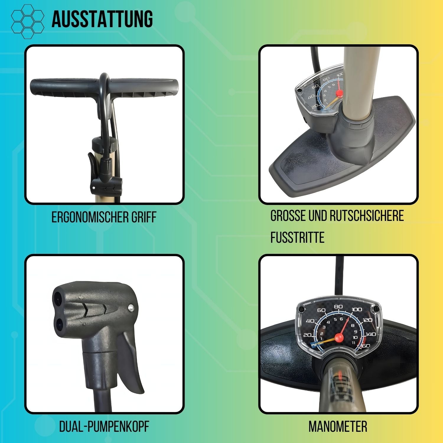 Beto - Stand-Fahrradpumpe Standpumpe - Luftpumpe Fahrrad - Fahrradpumpe mit Manometer - alle Ventile - Französisches Ventil - Fahrrad Luftpumpe Standpumpe - 11 bar/160 psi | by Red Loon