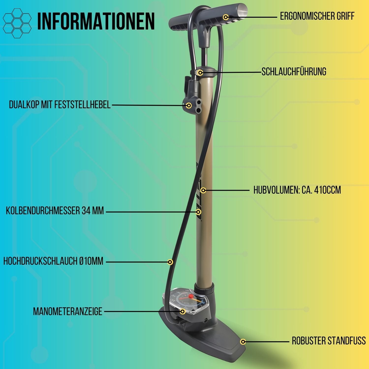 Beto - Stand-Fahrradpumpe Standpumpe - Luftpumpe Fahrrad - Fahrradpumpe mit Manometer - alle Ventile - Französisches Ventil - Fahrrad Luftpumpe Standpumpe - 11 bar/160 psi | by Red Loon