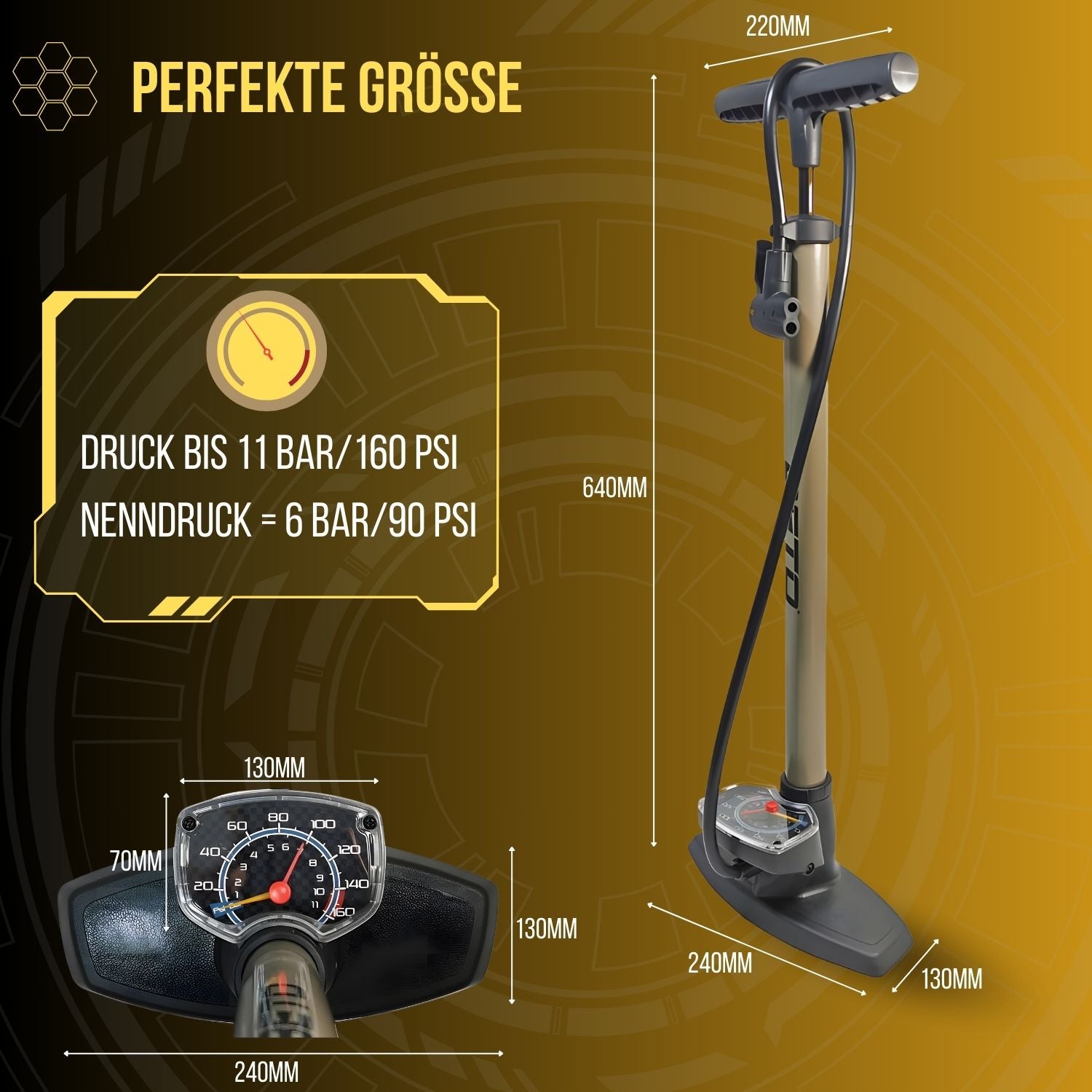 Beto - Stand-Fahrradpumpe Standpumpe - Luftpumpe Fahrrad - Fahrradpumpe mit Manometer - alle Ventile - Französisches Ventil - Fahrrad Luftpumpe Standpumpe - 11 bar/160 psi | by Red Loon