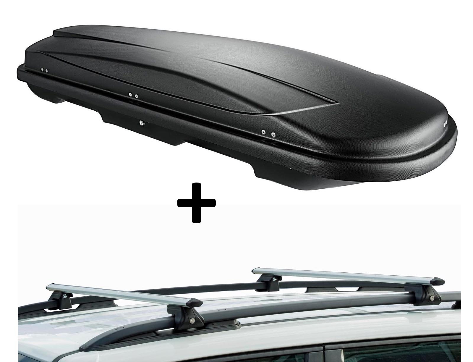 Dachbox VDPJUXT600 600Ltr abschließbar + Dachträger CRV135 kompatibel mit für Seat Alhambra III (5 Türer) ab 2010