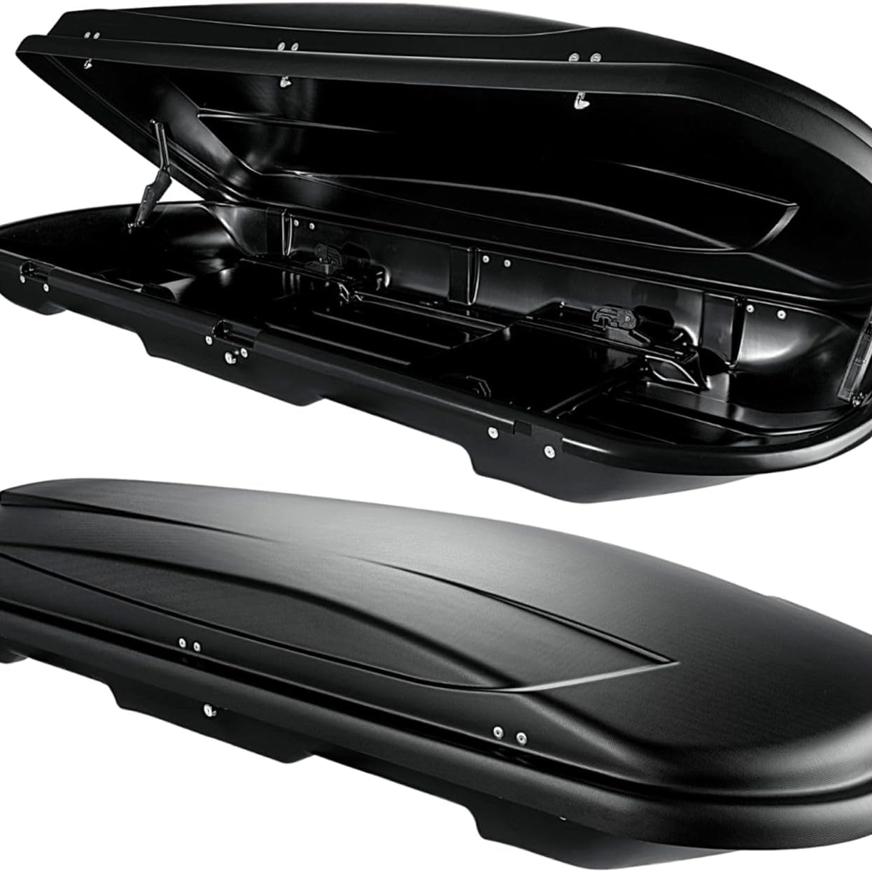VDP Dachbox VDPJUXT400 400Ltr schwarz abschließbar + Alu Dachträger RB003 kompatibel mit für Ford Mondeo Kombi (5Türer) ab 2014