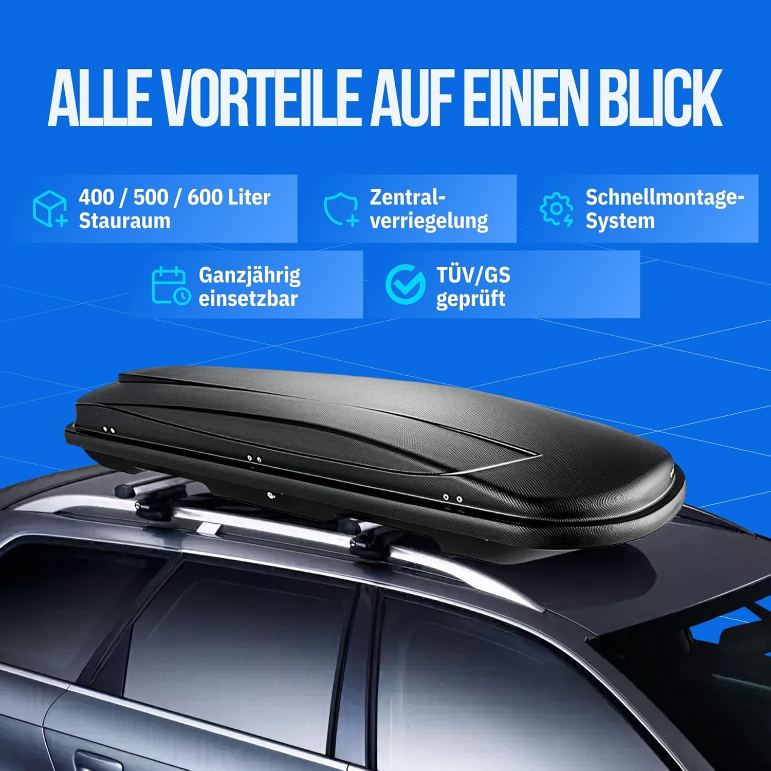 Dachbox VDP Xtreme 500 schwarz Dachkoffer 500 Liter Autokoffer abschließbar