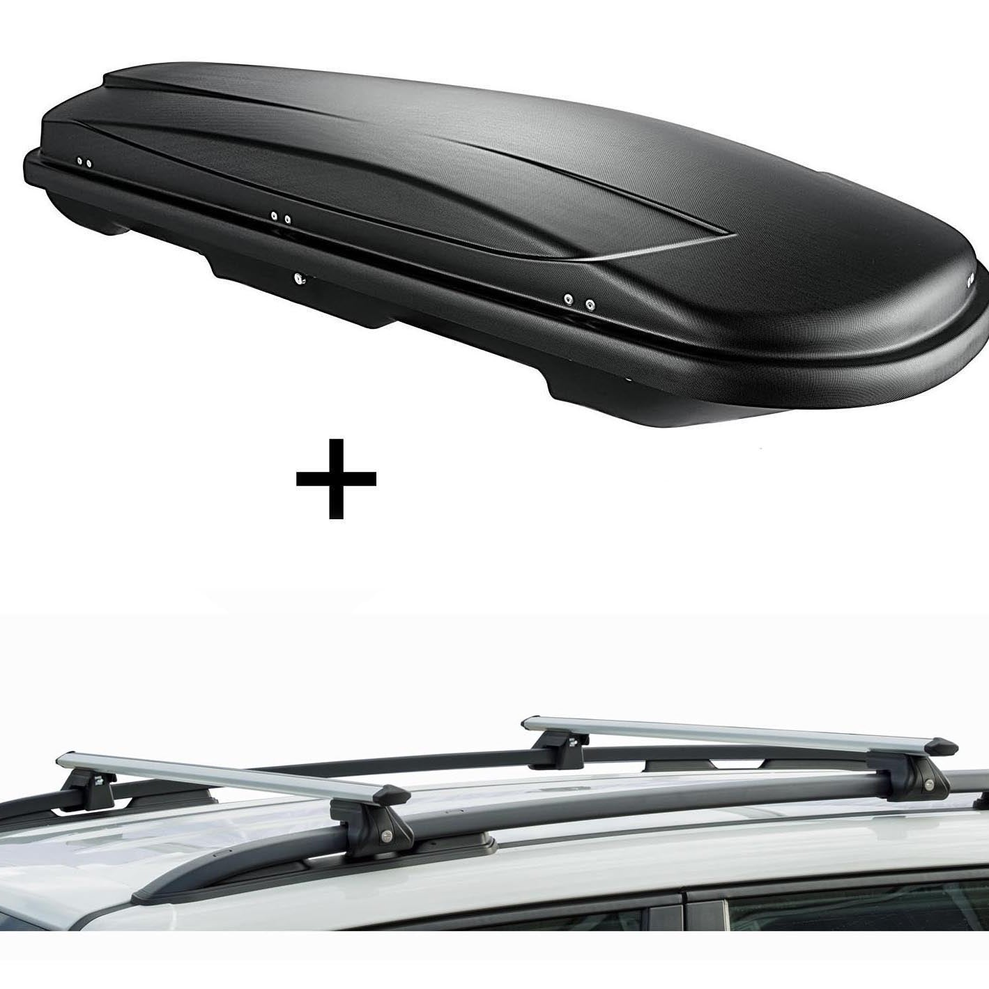 Skibox VDPJUXT600 + Alu Relingträger VDPCRV120 kompatibel mit für VW Caddy 3-ab 03