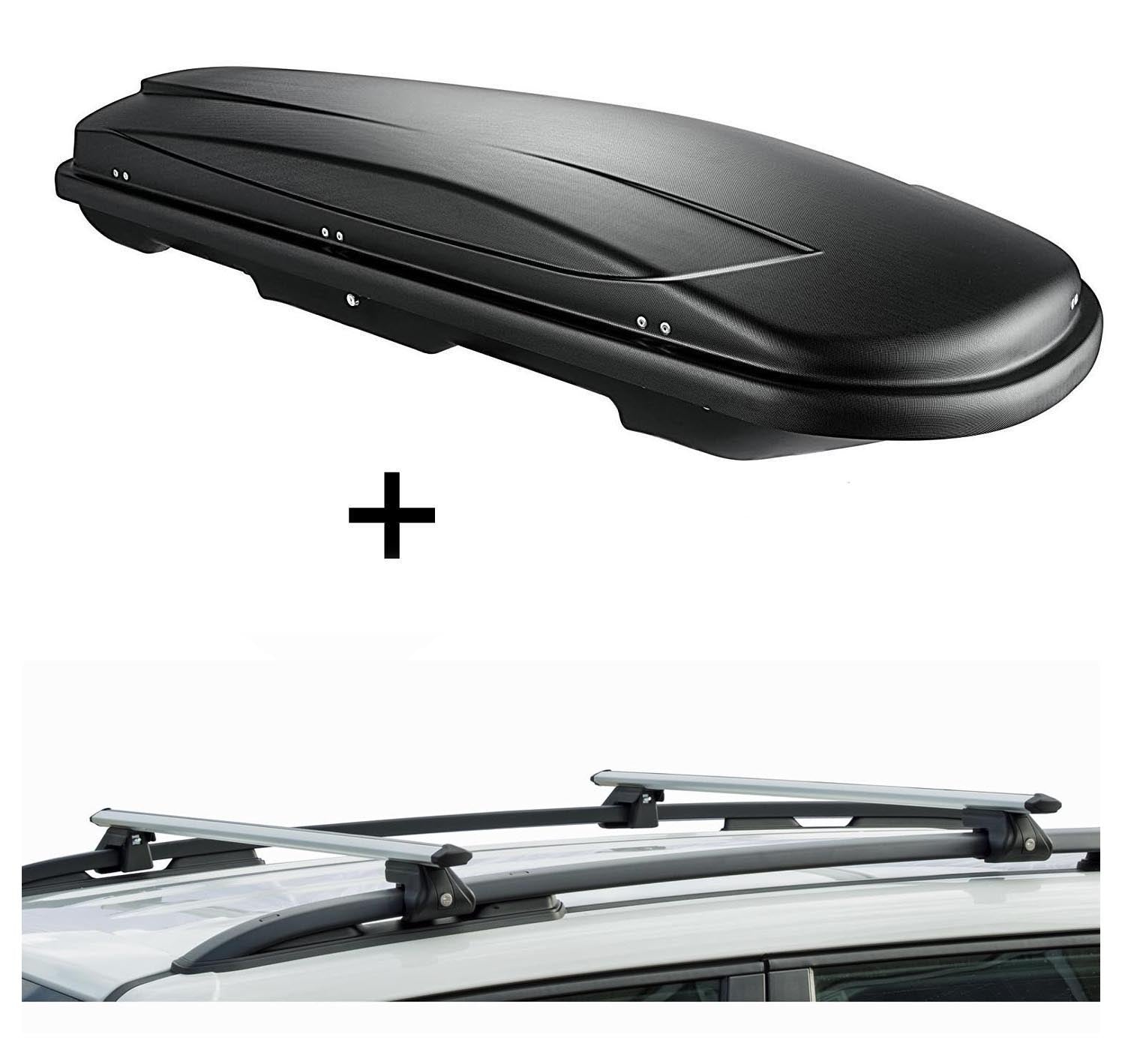 Skibox VDPJUXT600 + Alu Relingträger CRV120 kompatibel mit VW Passat Kombi 05-14