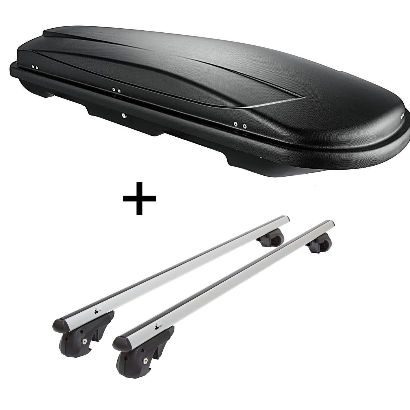 Dachbox VDPJUXT600 600Ltr + Alu Relingträger VDP004L kompatibel mit Chevrolet Captiva C100 / C140 ab 06  abschliessb.