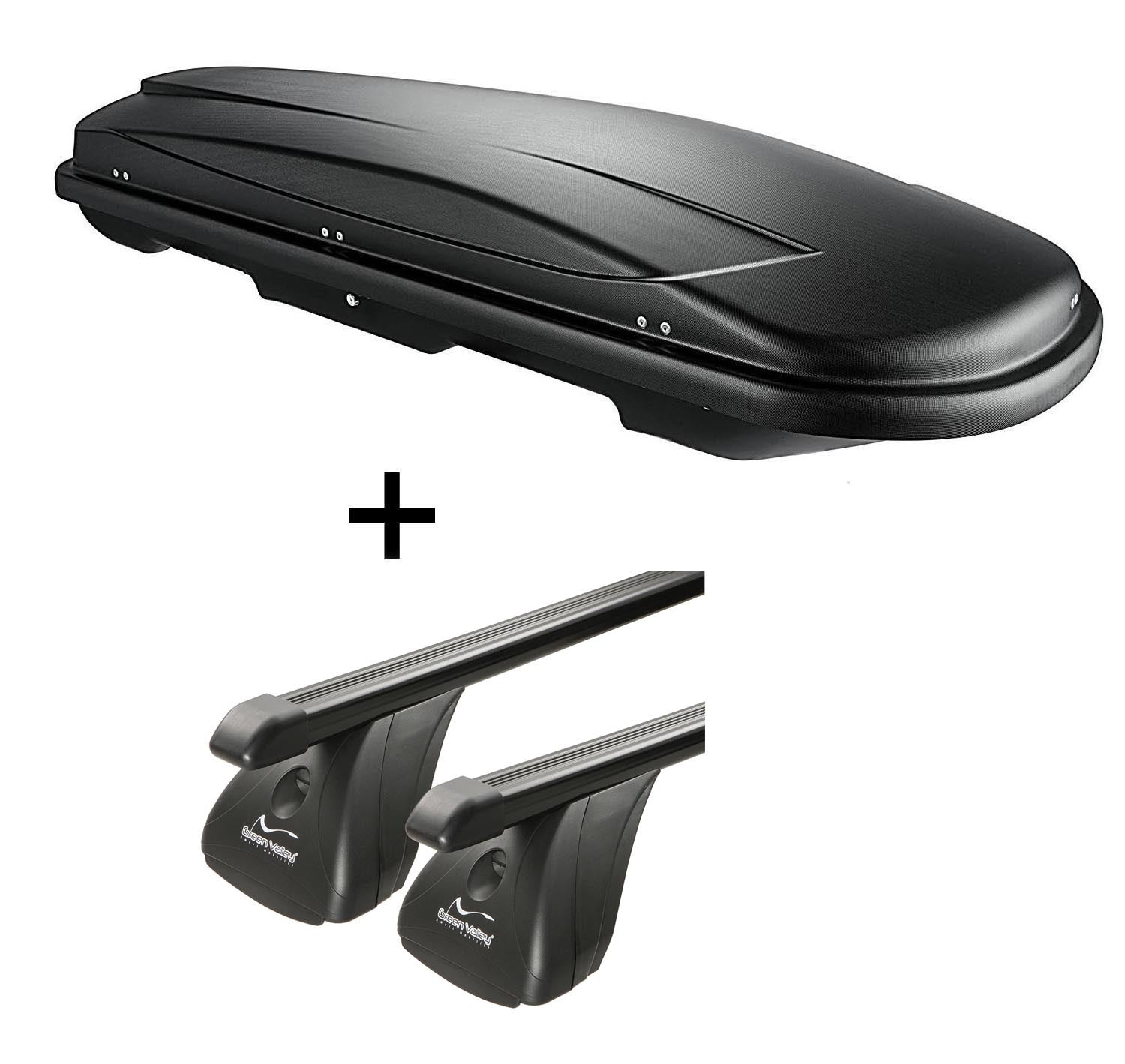 Dachbox VDPJUXT600 600Ltr abschließbar  + Stahl Dachträger Aurilis VDP kompatibel mit für Ford S-Max (5Türer) 2006-2015