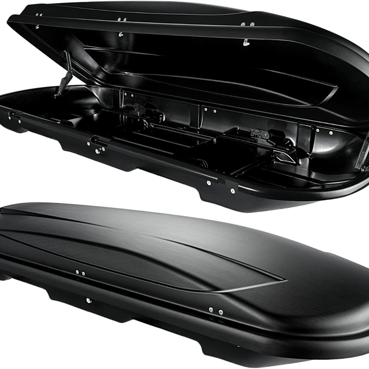 Dachbox VDPJUXT600 600Ltr abschließbar  + Alu Relingträger VDP004XL kompatibel mit für VW Tiguan II ab 16