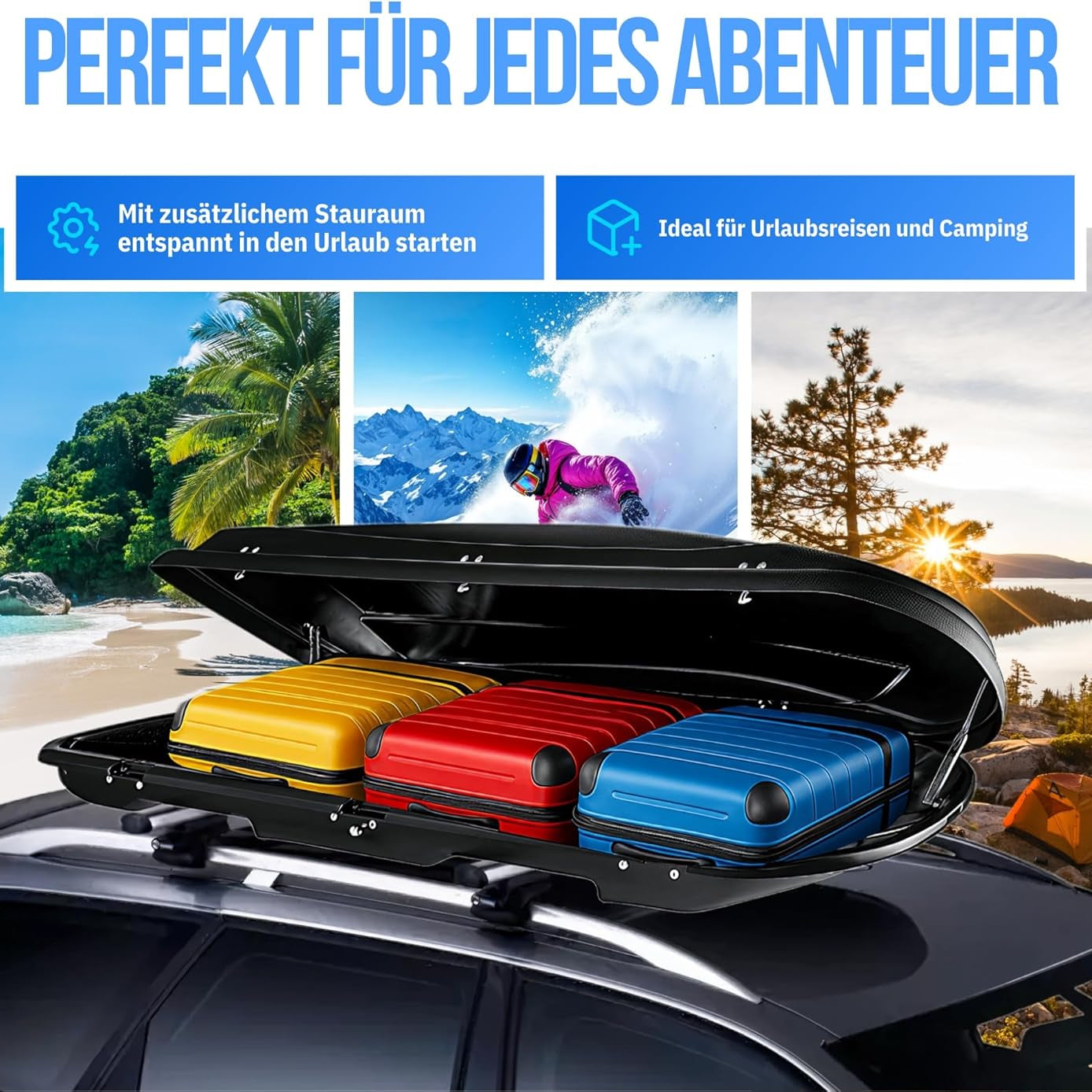 Dachbox VDP Xtreme 600 schwarz Dachkoffer 600 Liter Autokoffer abschließbar