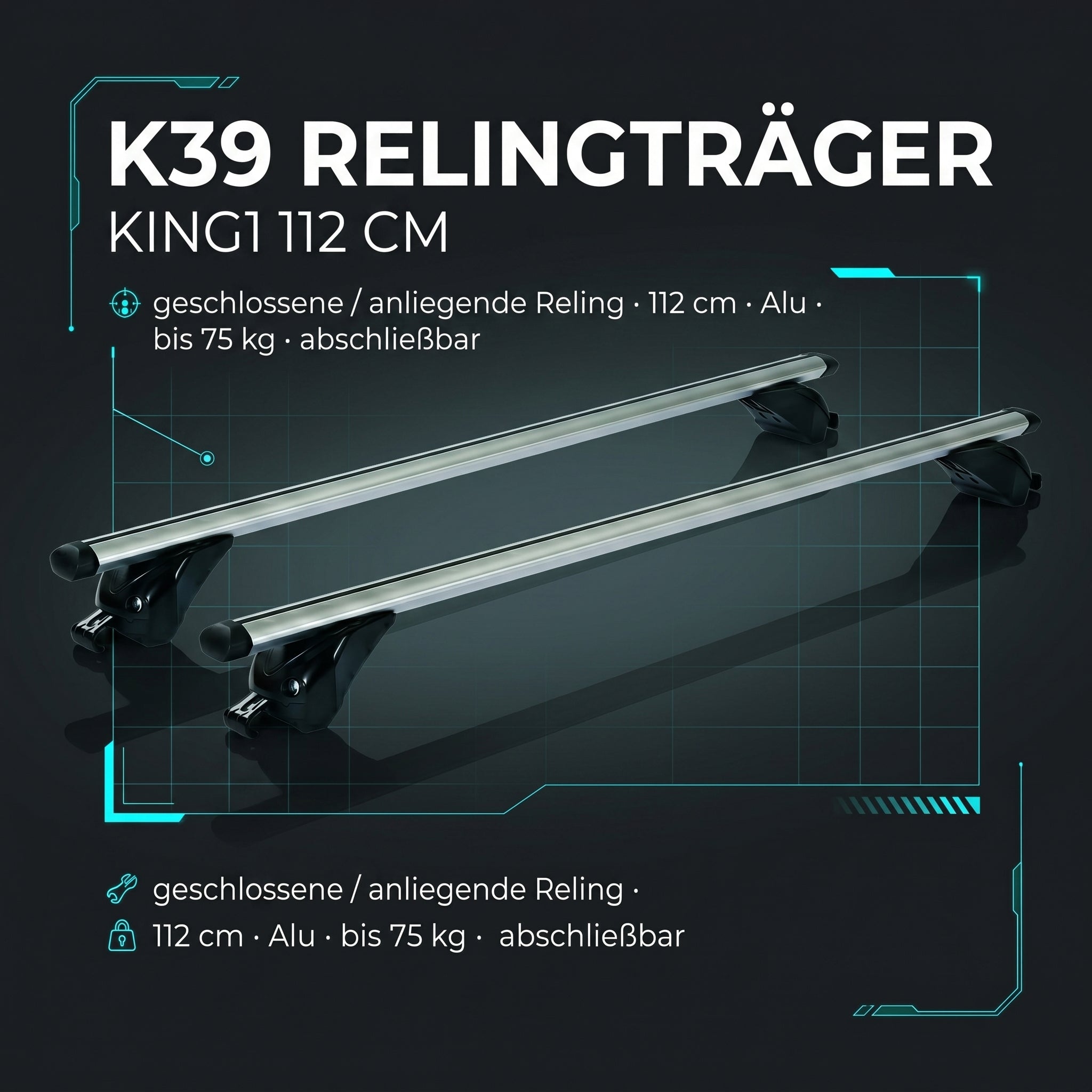 Dachbox VDPJUXT600 600Ltr abschließbar + Dachträger/Relingträger VDP KING1 kompatibel mit für VW Passat (B8) Variant (5 Türer) ab 14
