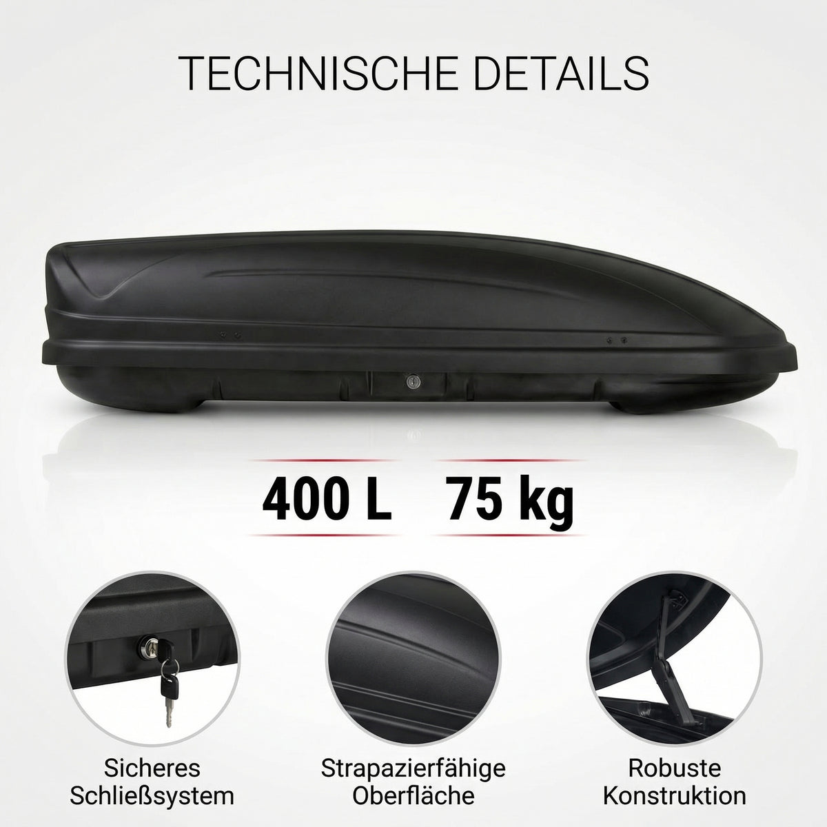 Dachbox MAA 400 Liter matt + Alu Dachträger RB003 kompatibel mit für Ford S-Max (5Türer) ab 2015