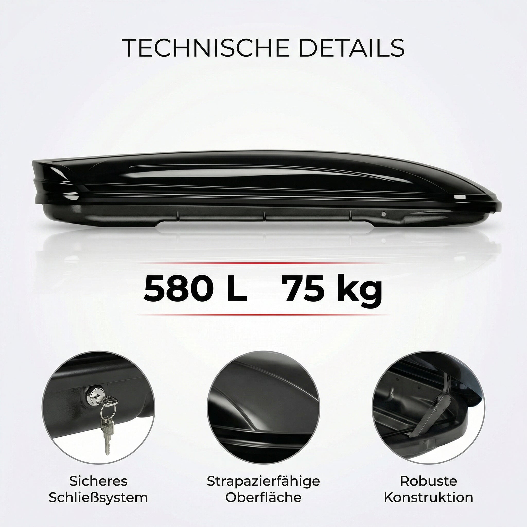 Dachbox VDPMAA580 580Ltr abschließbar schwarz + Dachträger CRV107A kompatibel mit Audi Q7 (4L) (5 Türer) 2006-2015