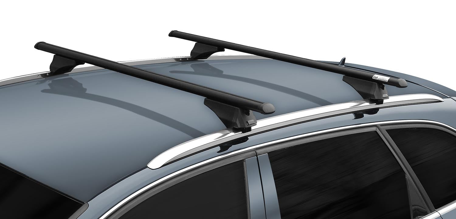 Dachbox schwarz VDP JUXT 400 Dachkoffer 400 Liter abschließbar + Alu-Relingträger schwarz  aufliegende Reling für Seat Leon III ST ab 2012
