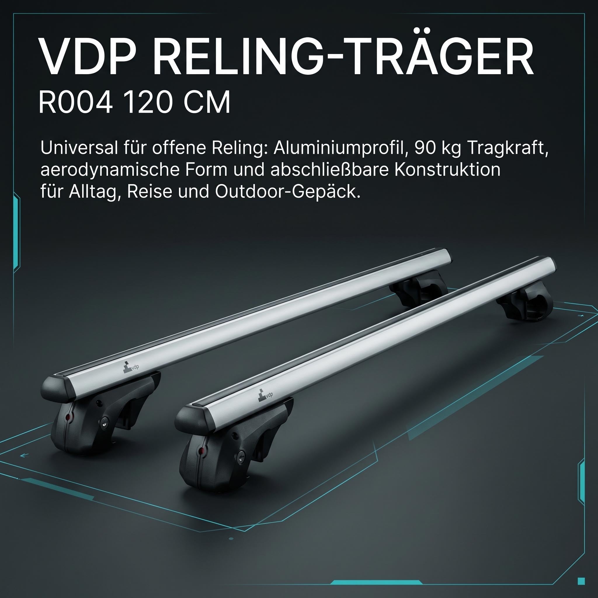 Dachbox VDPJUXT400 400Ltr schwarz abschließbar + Alu Relingträger VDP004L kompatibel mit für VW Passat Variant B7 10-14