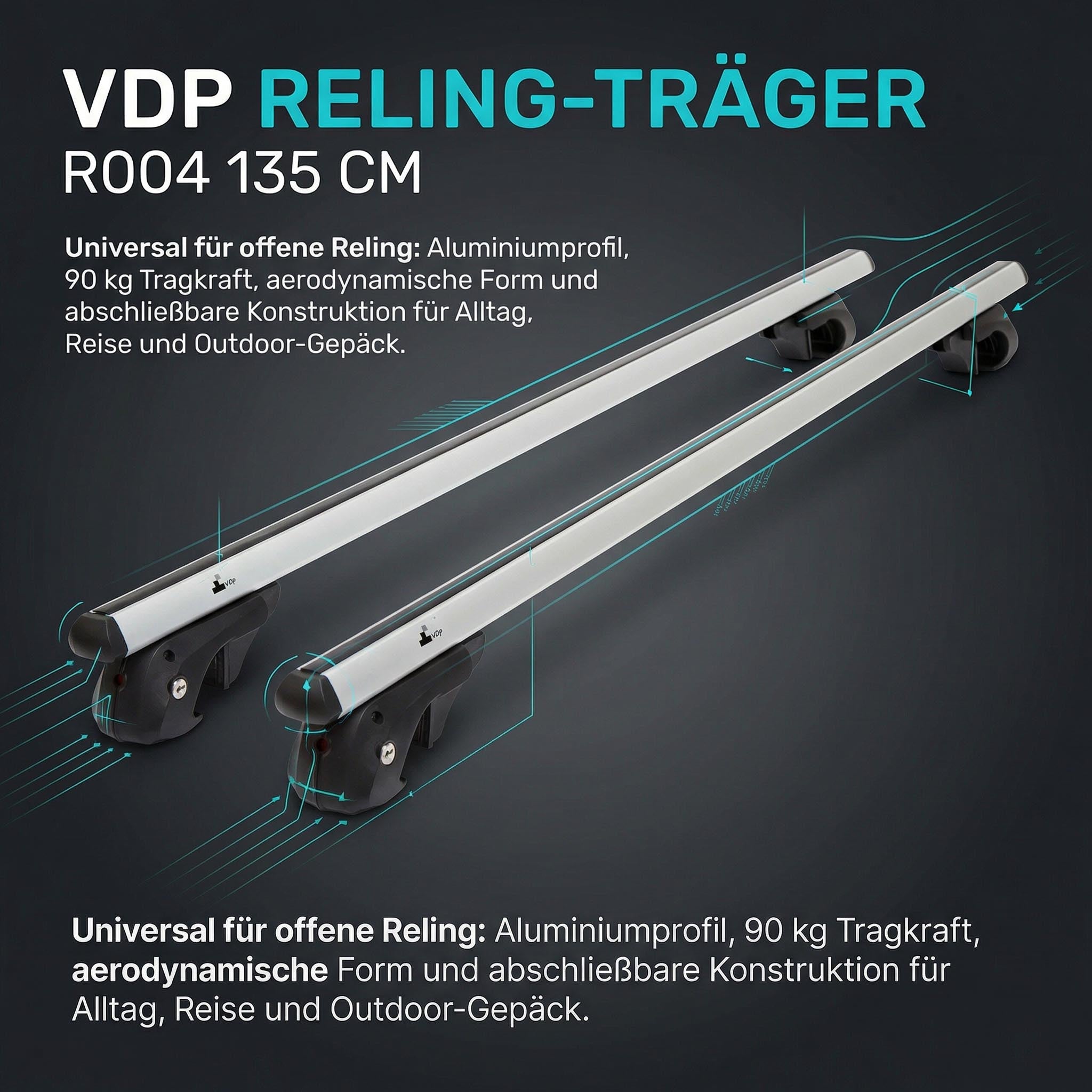 Dachbox VDPJUXT600 600Ltr abschließbar  + Alu Relingträger VDP004XL kompatibel mit für Mazda 6 Kombi GJ ab 13