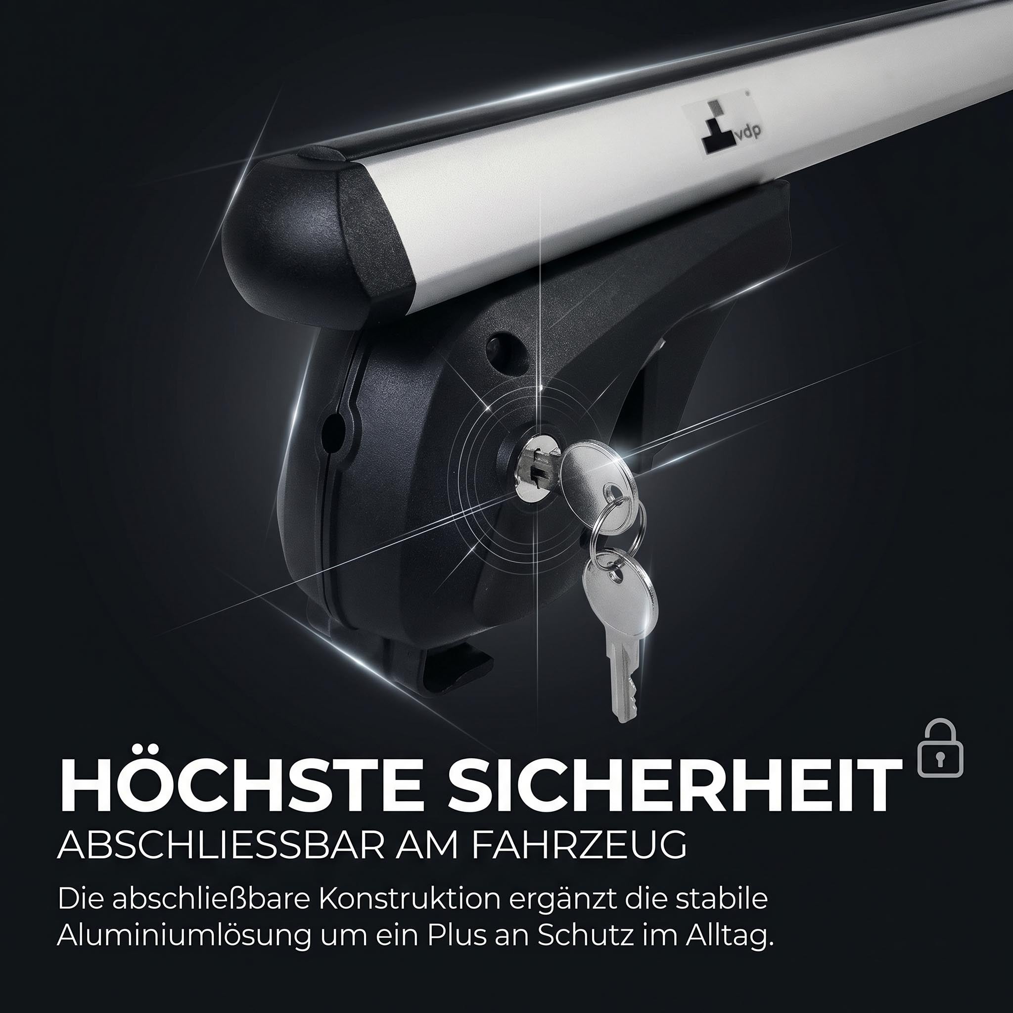 Dachbox VDPJUXT600 600Ltr abschließbar  + Alu Relingträger VDP004XL kompatibel mit für VW Tiguan II ab 16
