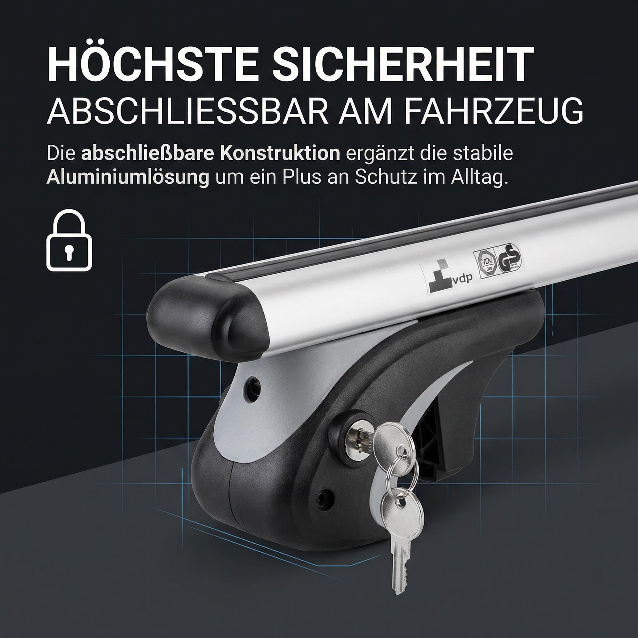 Dachbox schwarz VDP JUXT 600 großer Dachkoffer 600 Liter abschließbar + Alu-Relingträger Dachgepäckträger kompatibel mit für VW Passat Variant B7 10-14