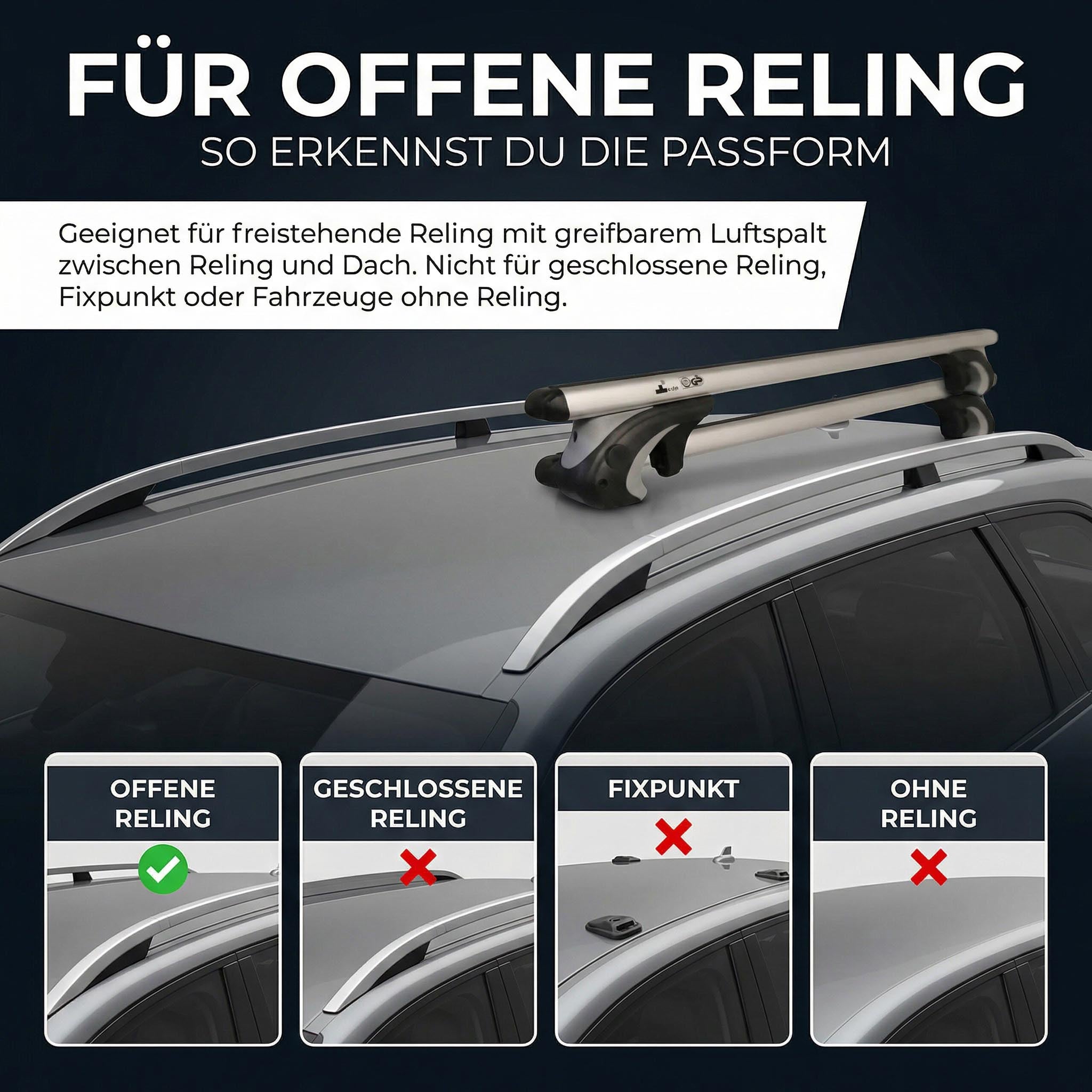 Dachbox schwarz VDP JUXT 600 großer Dachkoffer 600 Liter abschließbar + Alu-Relingträger Dachgepäckträger kompatibel mit für VW Sharan ab 96